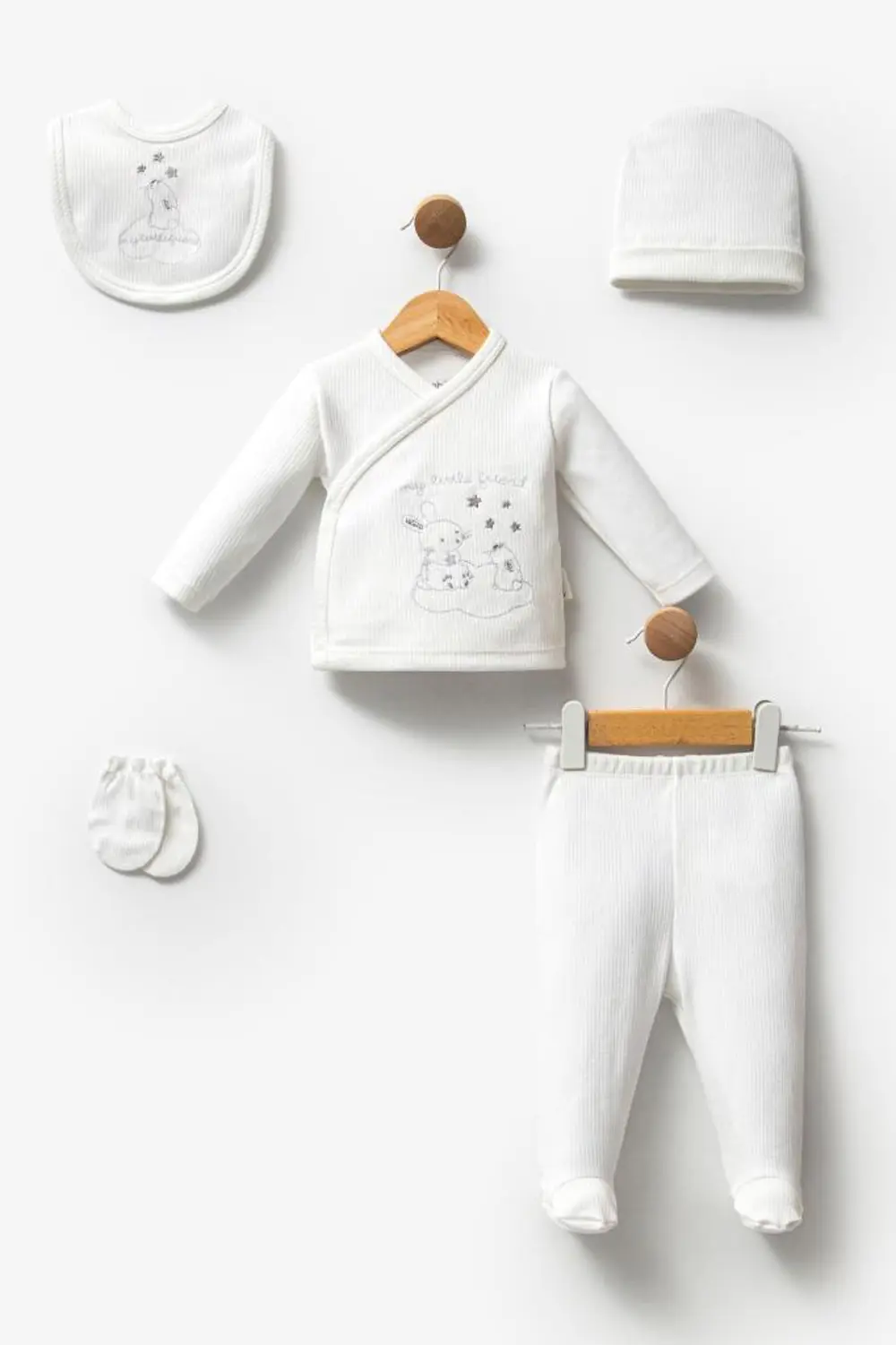 Bebitof %100 Pamuk Sevimli Buluttaki Tavşan Desenli 5 Parça Yenid