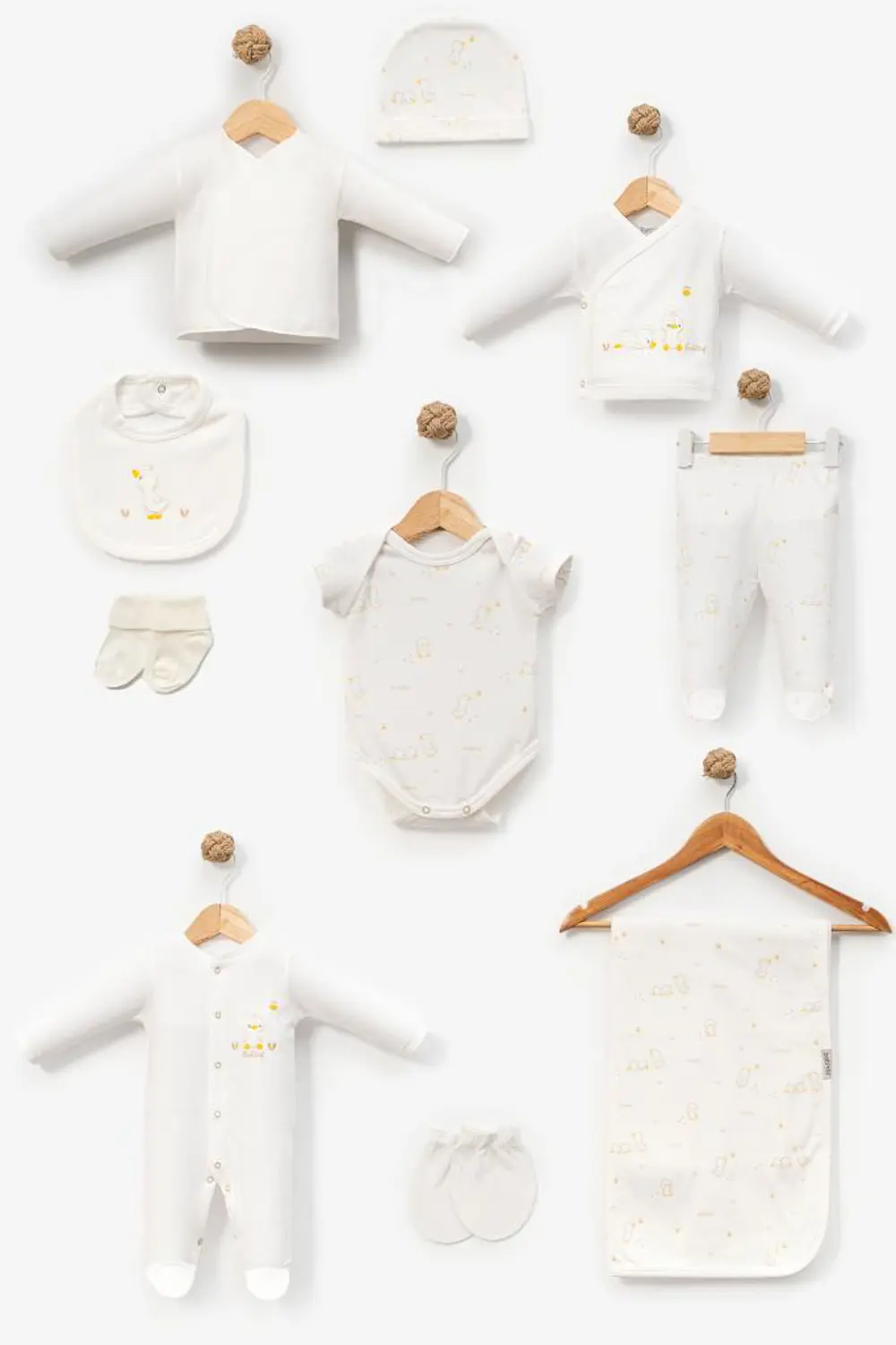 Bebitof %100 Pamuk Sevimli Civciv Desenli 10 Parça Kutulu Yenidoğ