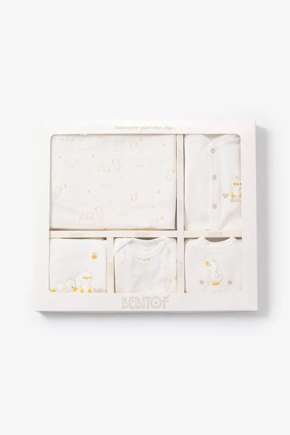 Bebitof %100 Pamuk Sevimli Civciv Desenli 10 Parça Kutulu Yenidoğ