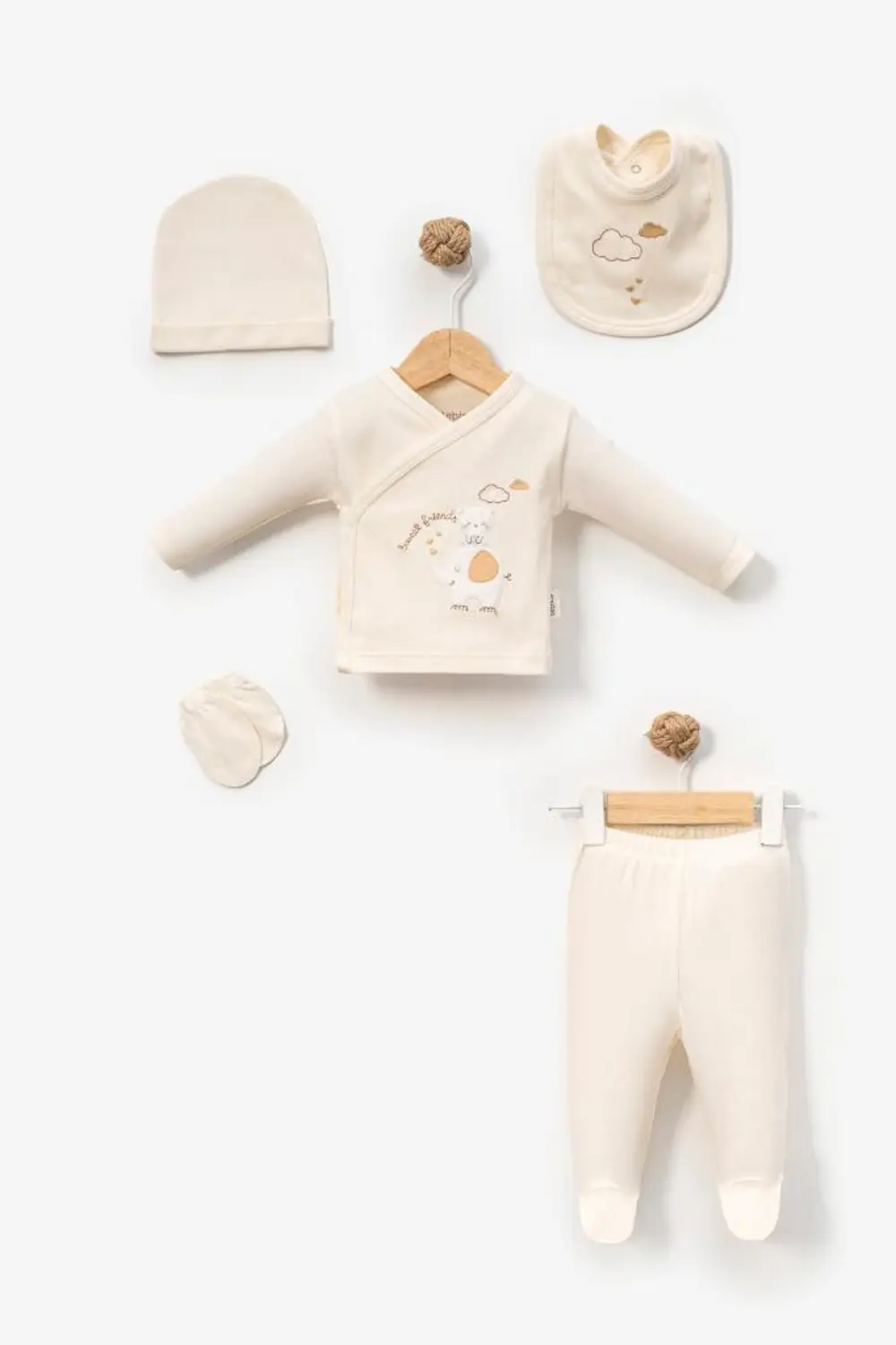 Bebitof %100 Pamuk Sevimli Fil ile Zürefa Desenli 5 Parça Yenidoğ