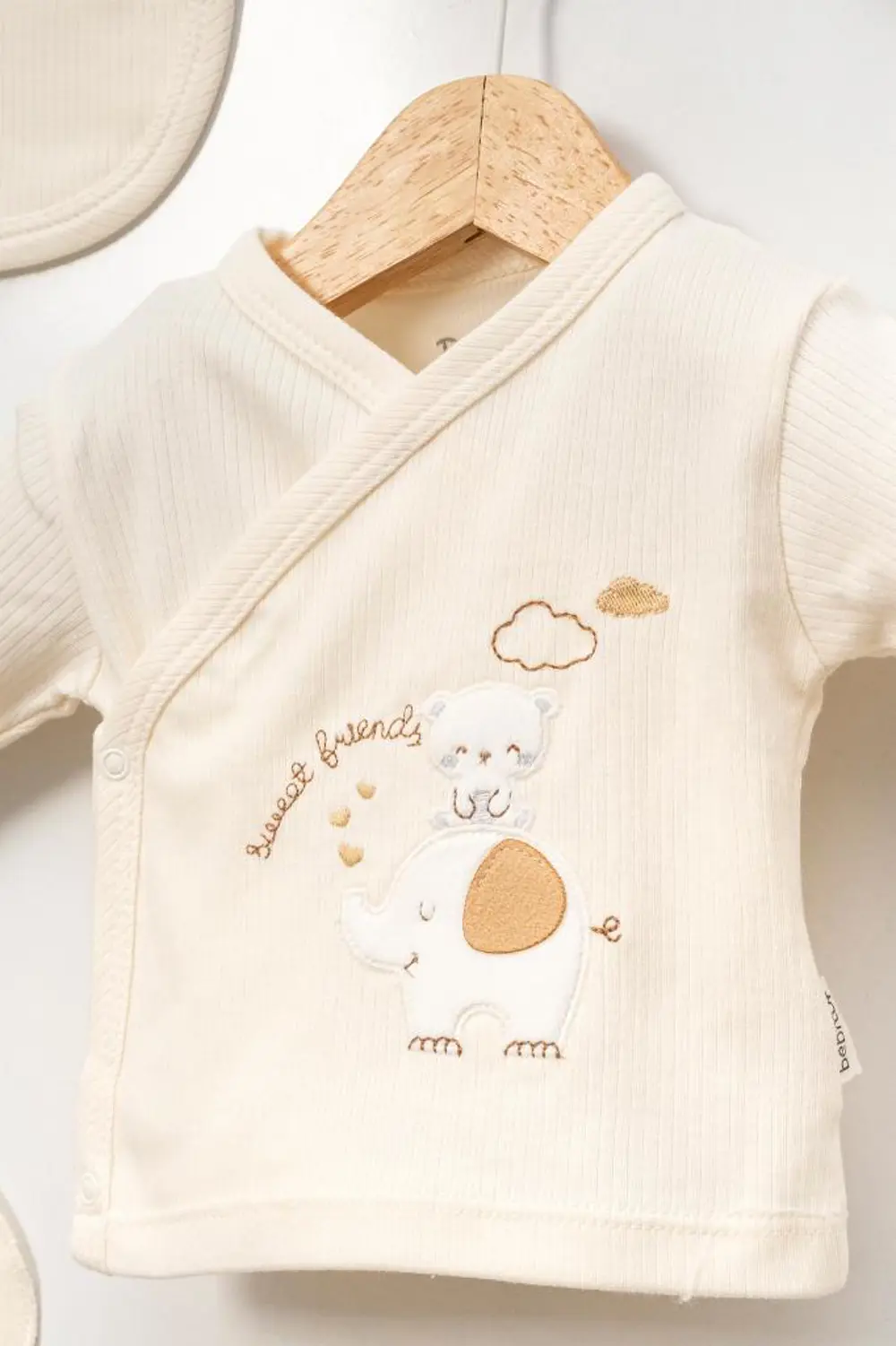 Bebitof %100 Pamuk Sevimli Fil ile Zürefa Desenli 5 Parça Yenidoğ