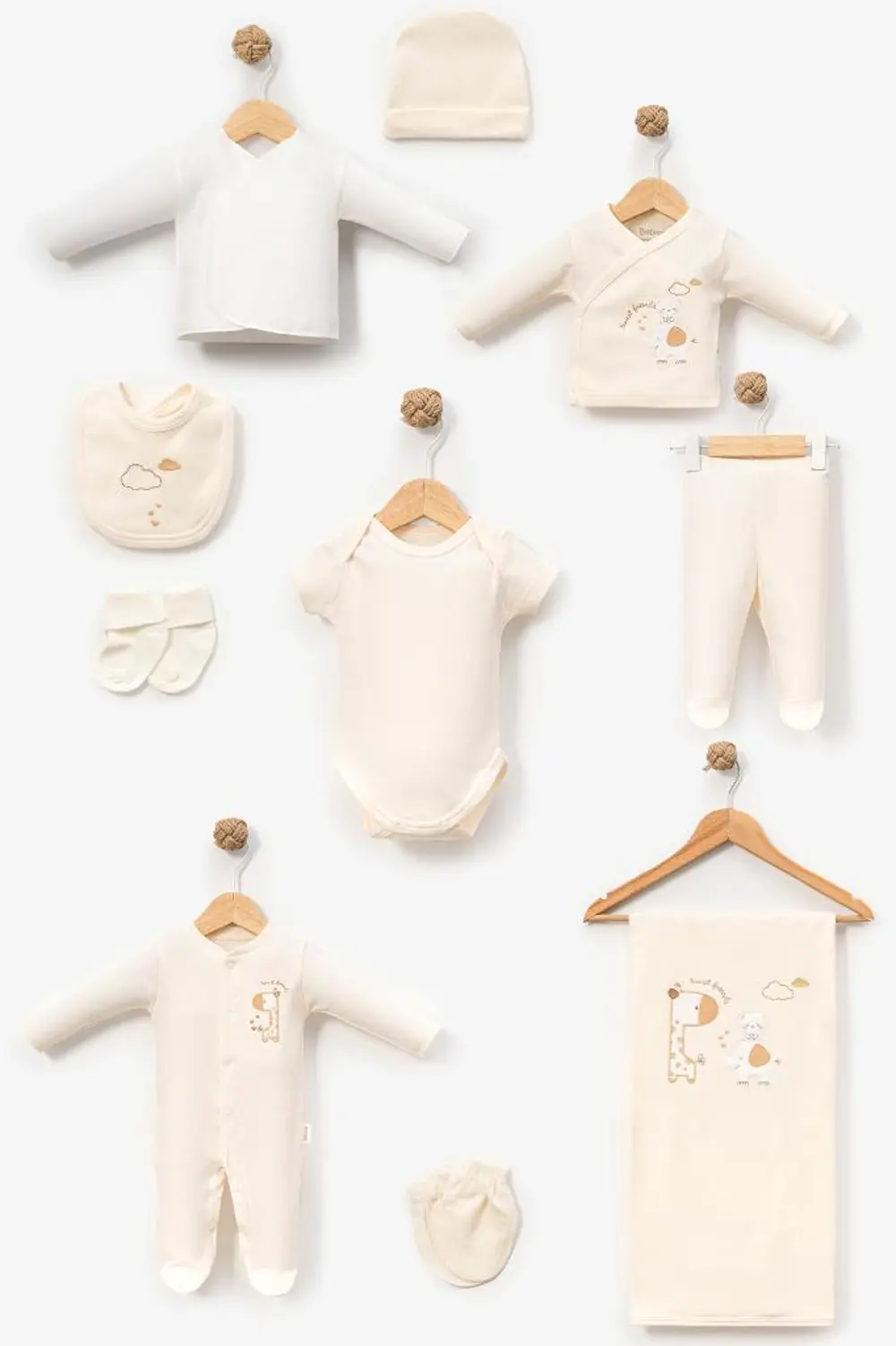 Bebitof %100 Pamuk Sevimli Fil ve Zürafa Desenli 10 Parça Kutulu 