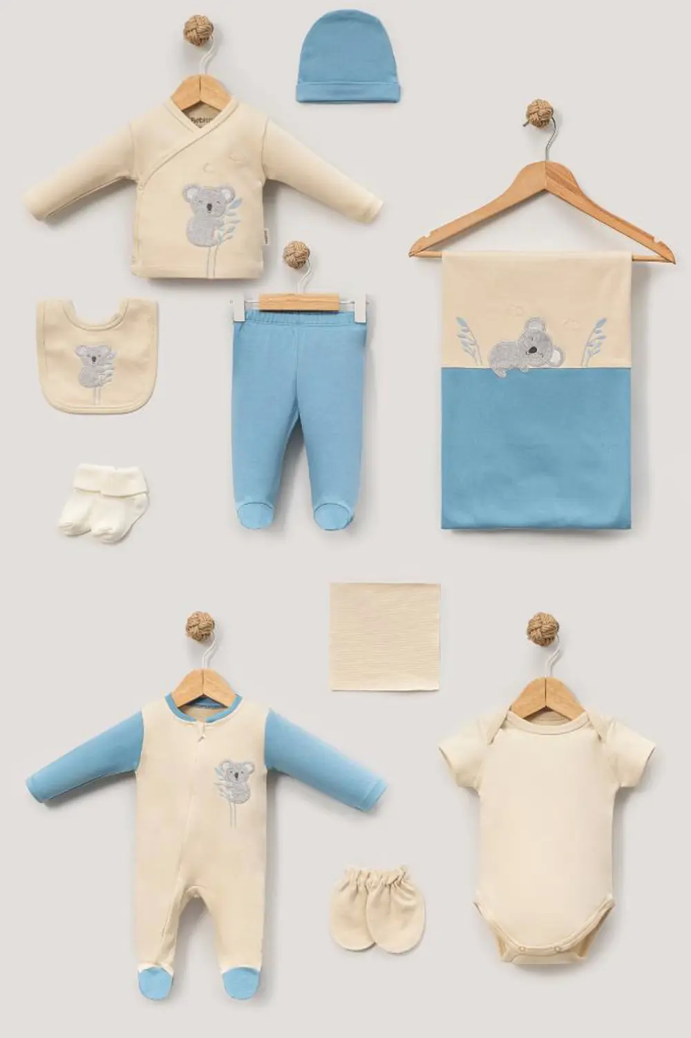 Bebitof %100 Pamuk Sevimli Koala Desenli 10 Parça Kutulu Yenidoğa