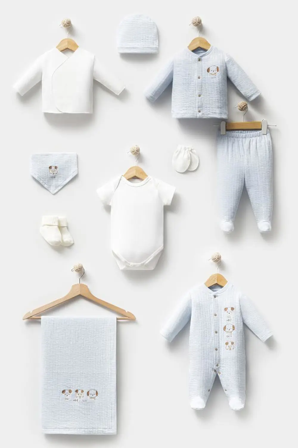 Bebitof %100 Pamuk Sevimli Köpekcikler Desenli 10 Parça Kutulu Ye