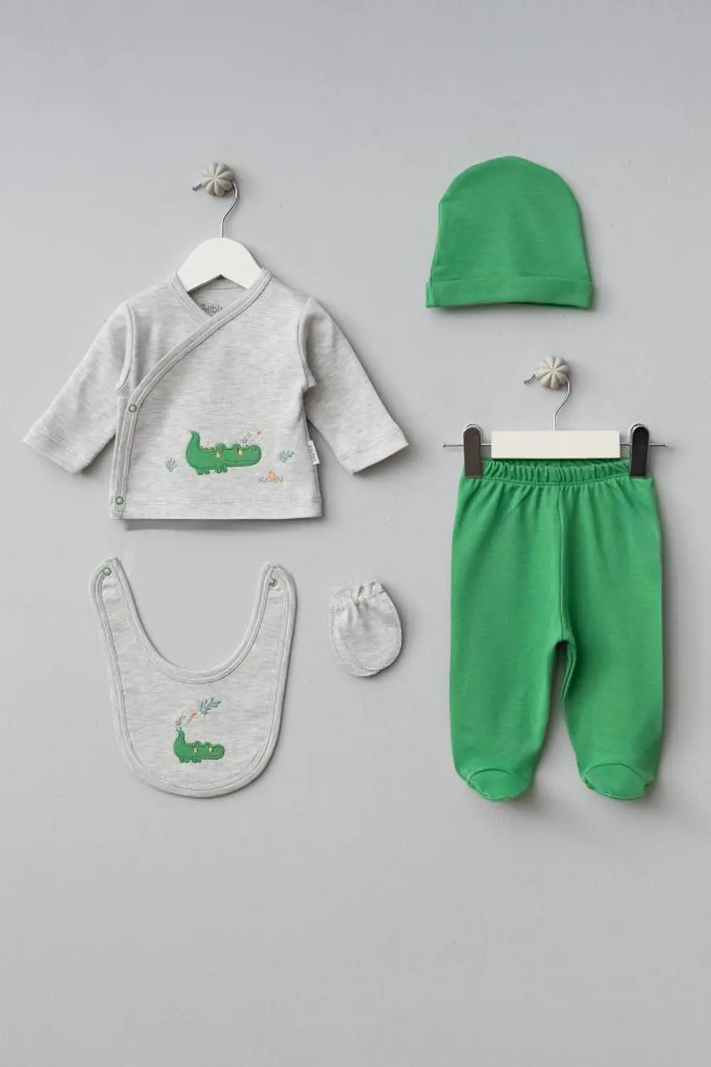 Bebitof %100 Pamuk Sevimli Kuş ve Timsah Desenli Bebek 5 Parça Ye