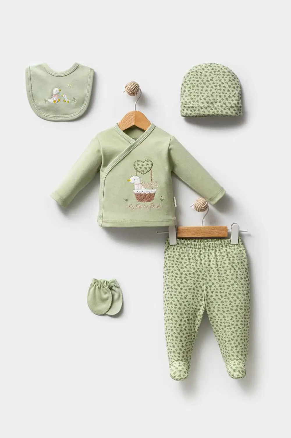 Bebitof %100 Pamuk Sevimli Ördek Desenli 5 Parça Yenidoğan Hastan