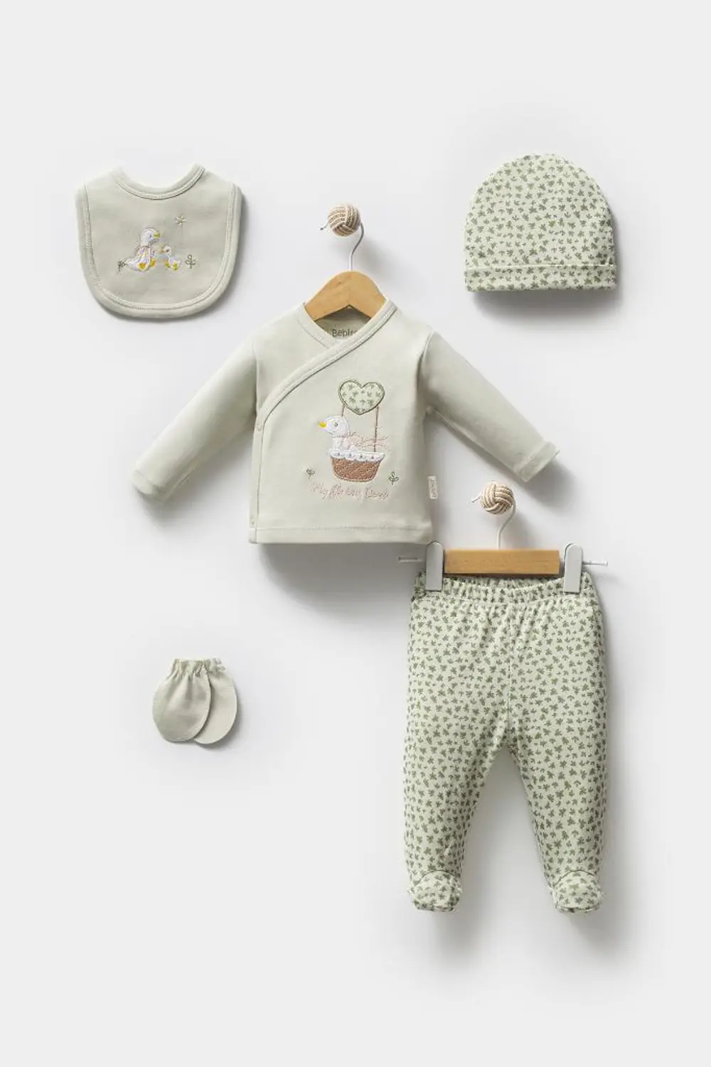 Bebitof %100 Pamuk Sevimli Ördek Desenli 5 Parça Yenidoğan Hastan