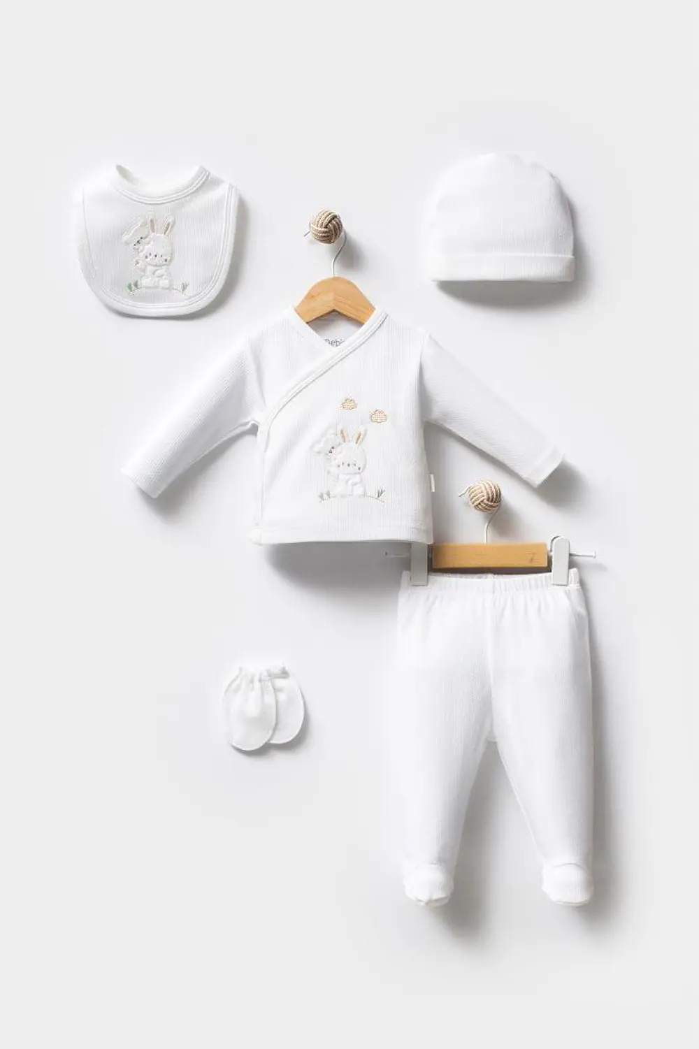 Bebitof %100 Pamuk Sevimli Tavşan Desenli 5 Parça Yenidoğan Hasta