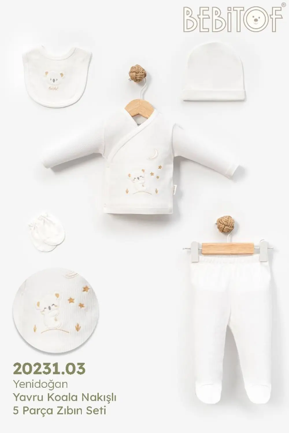Bebitof %100 Pamuk Sevimli Yavru Koala Desenli 5 Parça Yenidoğan 