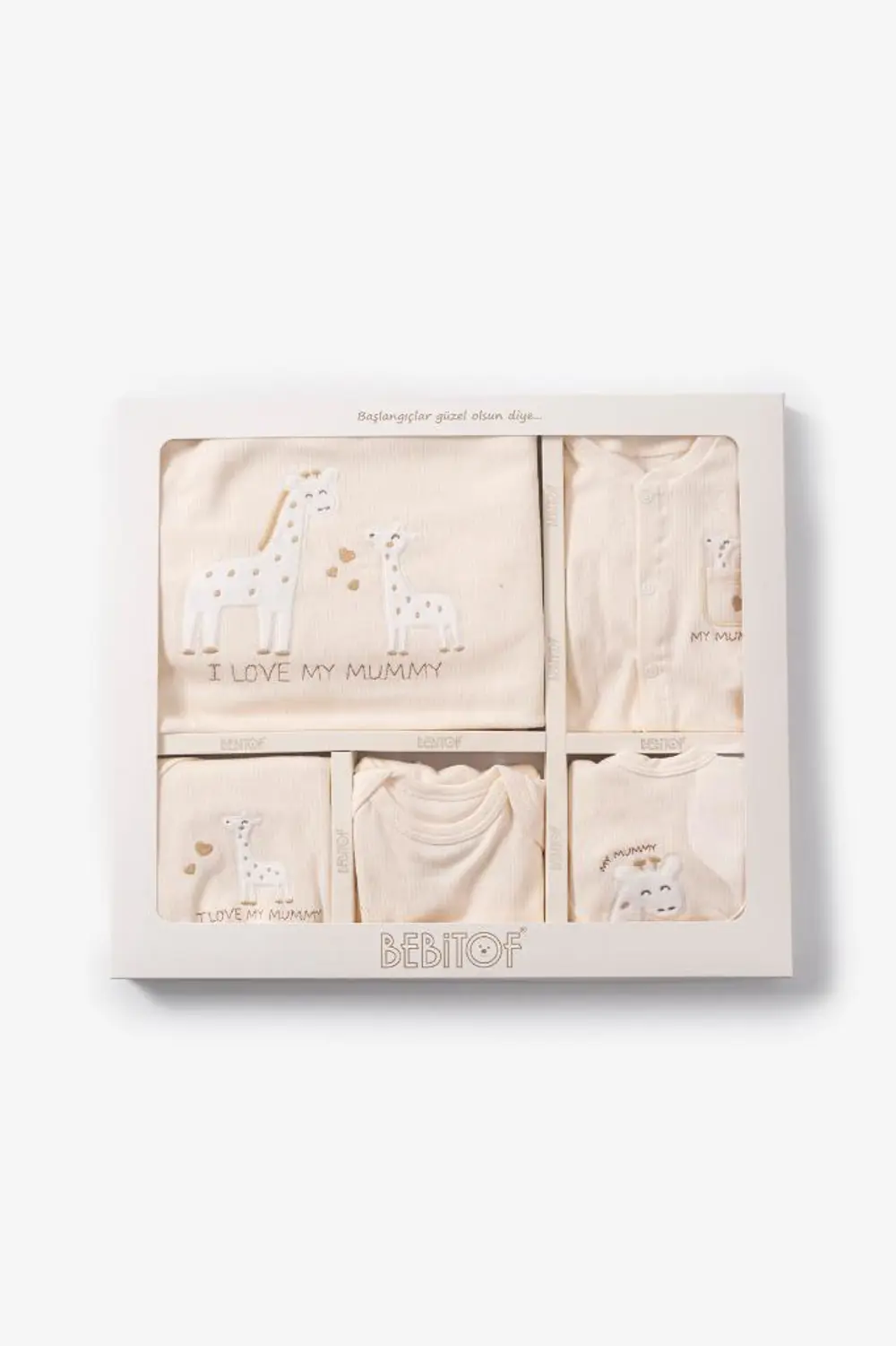 Bebitof %100 Pamuk Sevimli Yavru Zürafa Desenli 10 Parça Kutulu Y