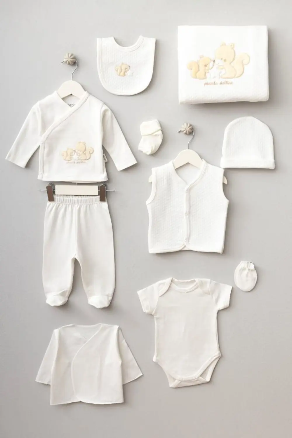 Bebitof %100 Pamuk Sevimli Yıldızlı Sincaplar Desenli 10 Parça Ku