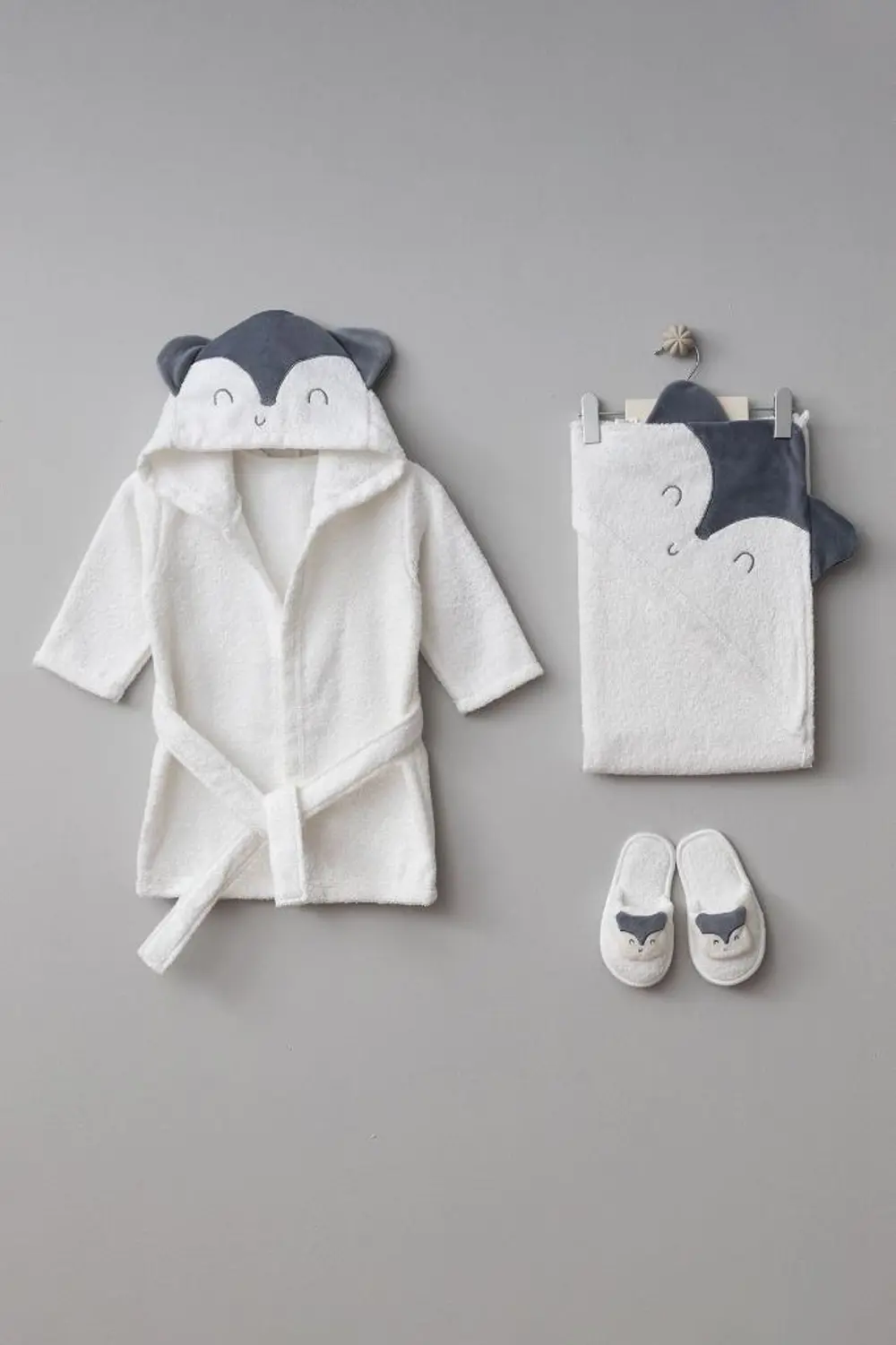 Bebitof %100 Pamuk Tilki Desenli Bebek Bornoz Seti BBTF.BYZ.30045