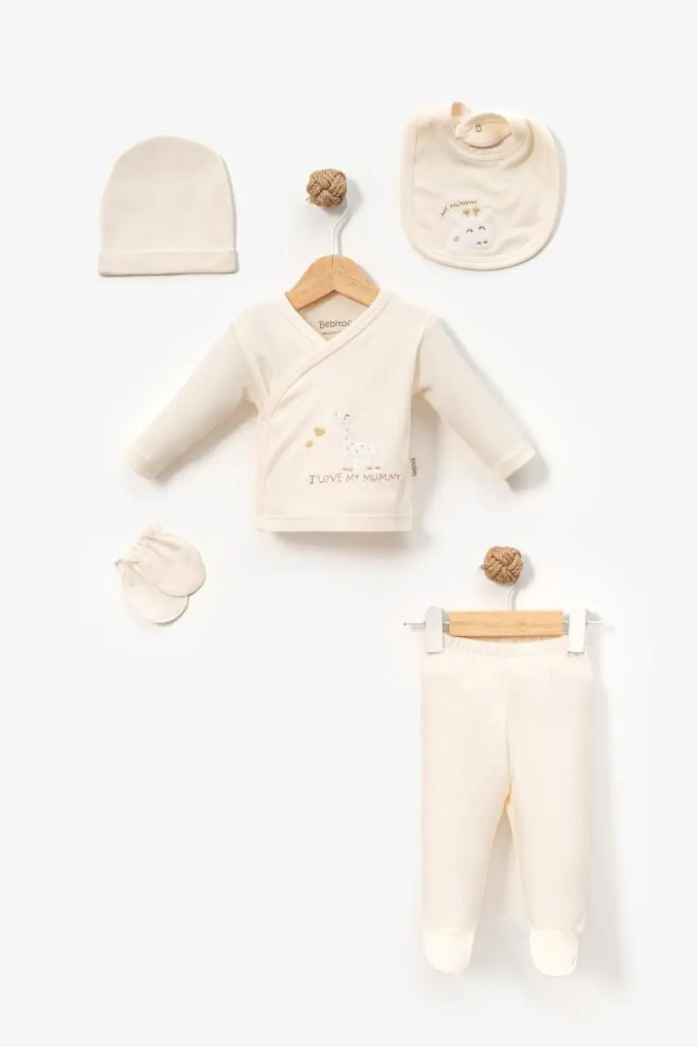 Bebitof %100 Pamuk Yavru Zürafa Desenli 5 Parça Yenidoğan Hastane