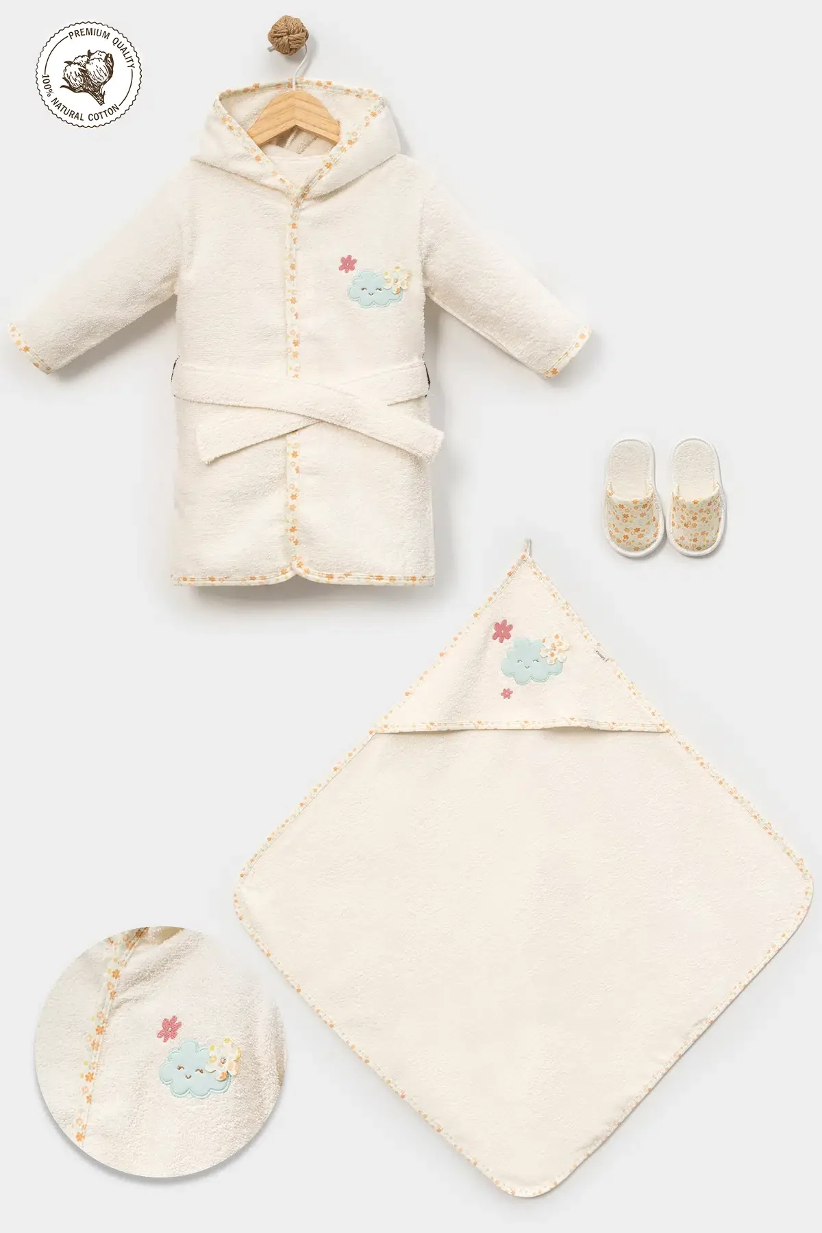 Bebitof Sevimli Bulut ve Çiçekler Desenli %100 Pamuk Bebek Bornoz Seti 0-2 Yaş Kutulu Mint BBTF.30060.08.MNT Bebitof Sevimli Bulut ve Çiçekler Desenli %100 Pamuk Bebek Bornoz Seti 0-2 Yaş Kutulu Mint BBTF.30060.08.MNT