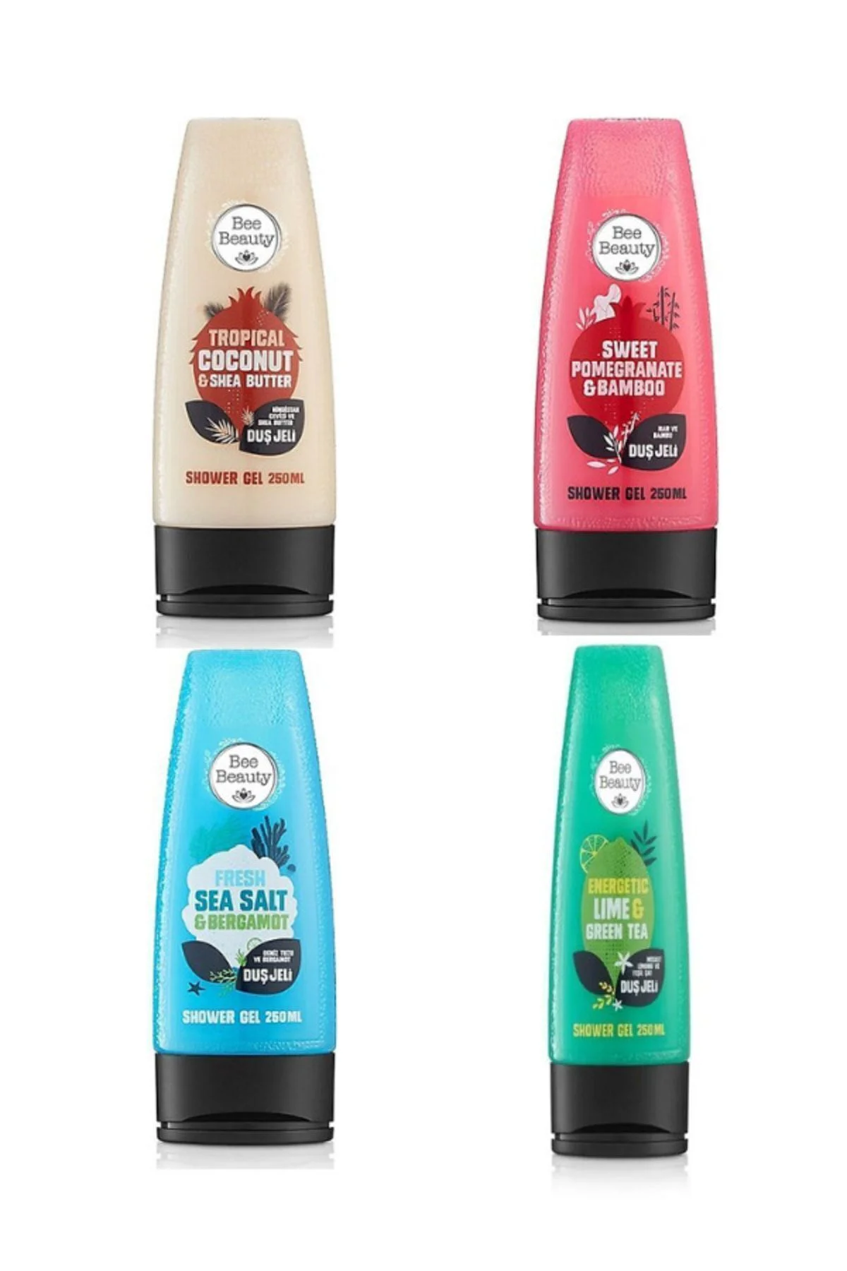 Bee Beauty Deniz Tuzu&vanilya&ahududu&yeşil Çay&misket Limonu&hindistan Cevizi 4 Adet 250ml