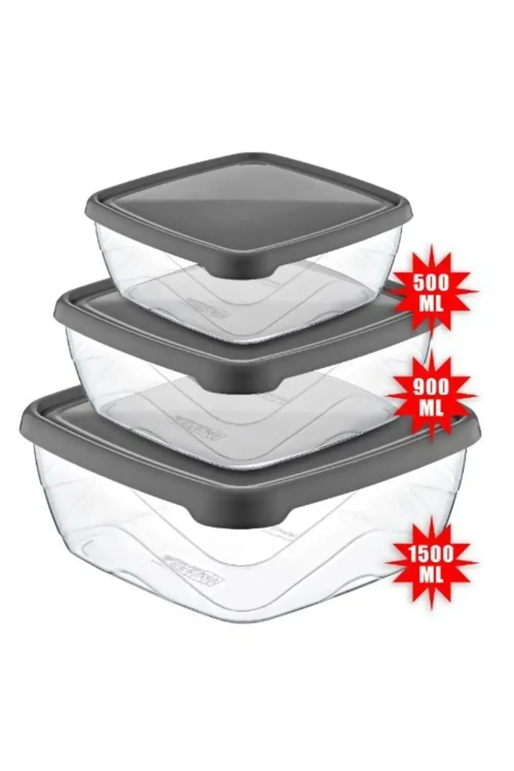 Bee Home Kare Saklama Kabı 3'lü 500ml/900ml/1500ml