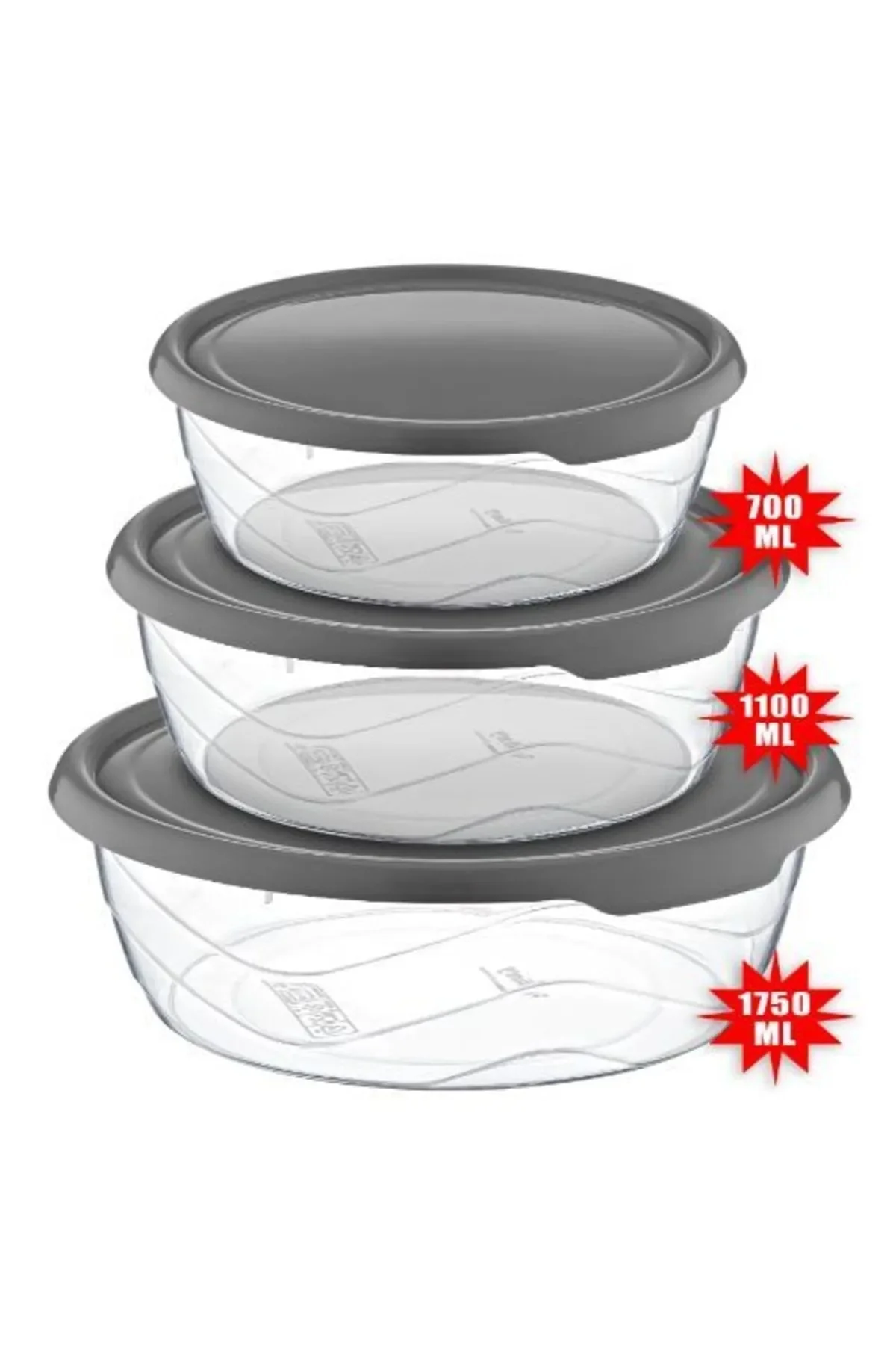 Bee Home Yuvarlak Saklama Kabı 3'lü 700ml/1100ml/1750ml
