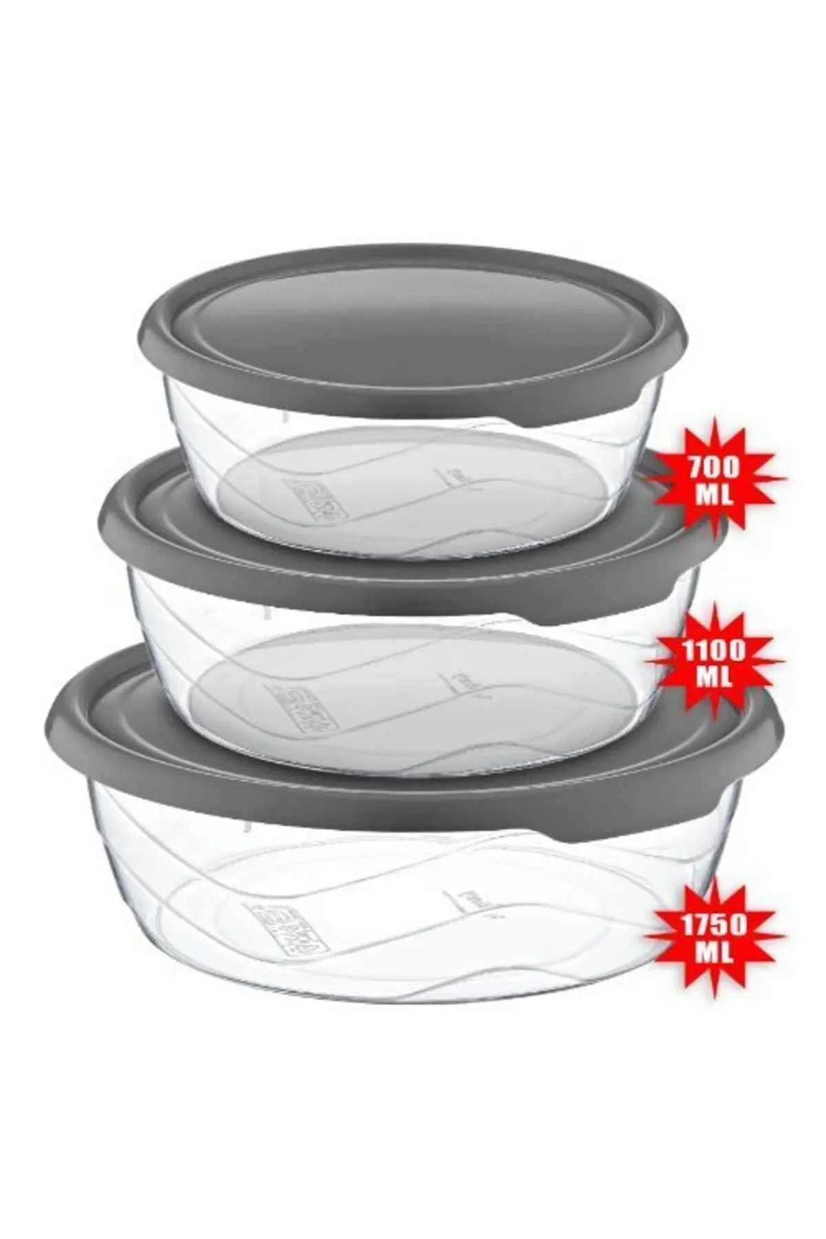 Bee Home Yuvarlak Saklama Kabı 3'lü 1750ml/1750ml/1750ml