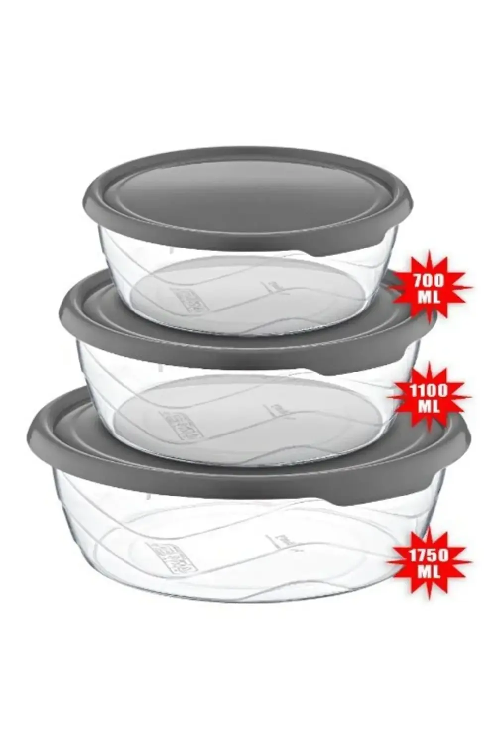 Bee Home Yuvarlak Saklama Kabı 3'lü 700ml/1100ml/1750ml
