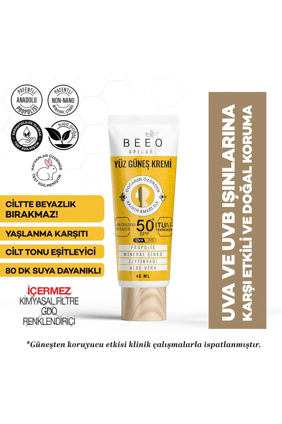 Bee'o Propolisli Yüksek Koruma Yüz Güneş Kremi, 50+ SPF, 40 ml