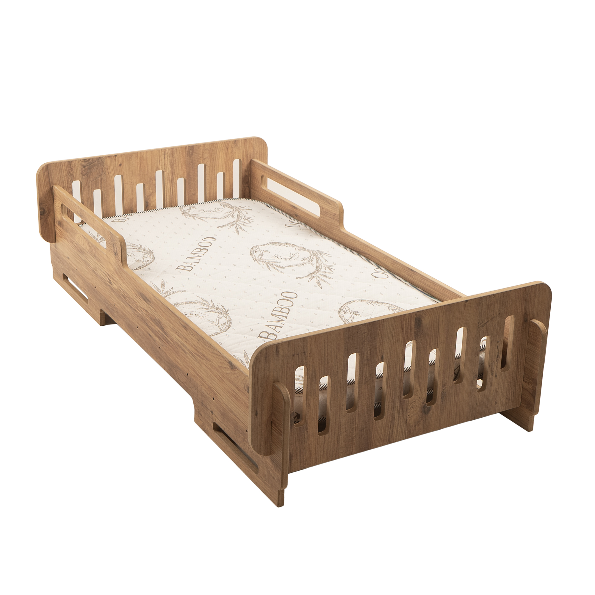 BEEVOLİ Ceviz Montessori Karyola 70x140, Ceviz MDF, Ahşap Çocuk Yatağı