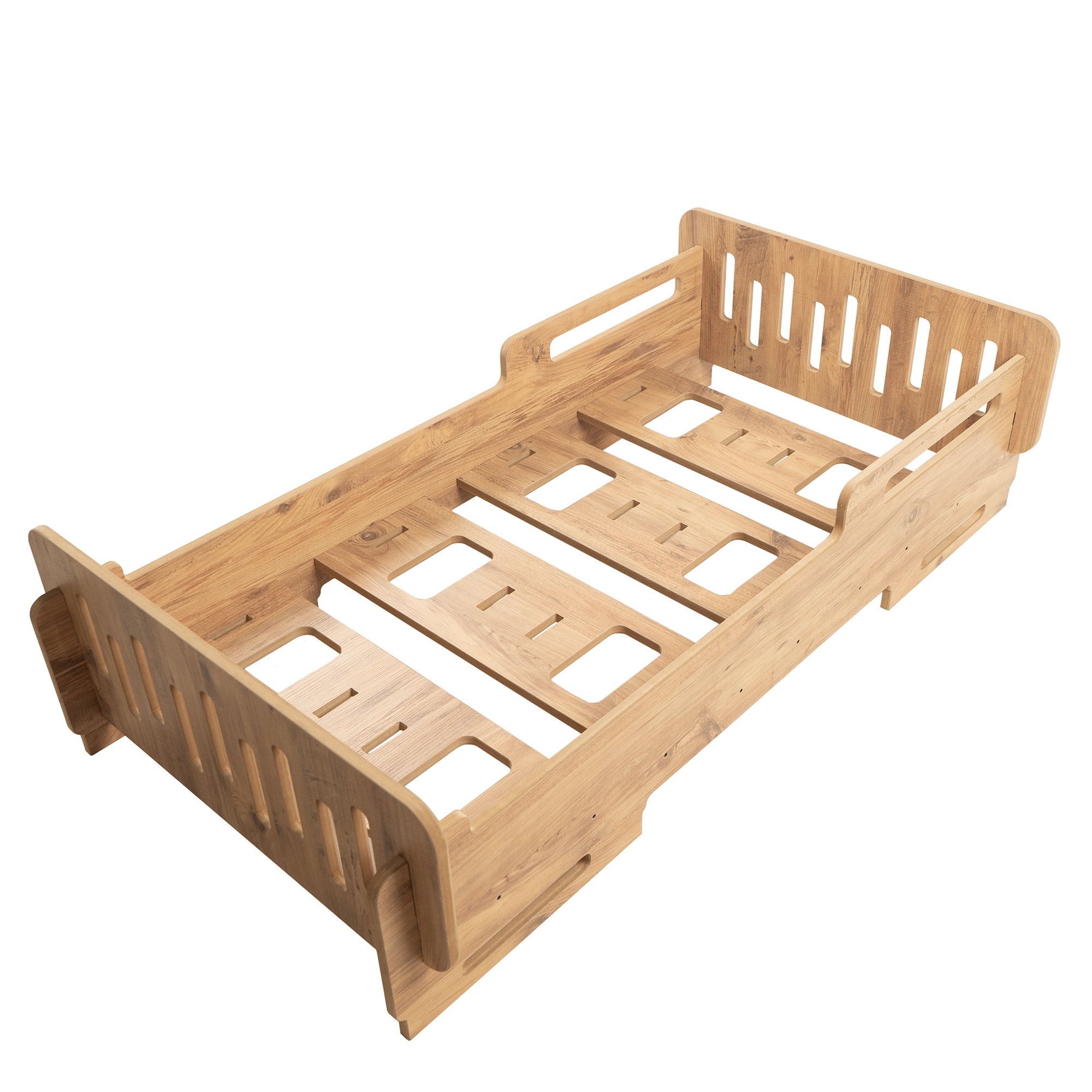 BEEVOLİ Ceviz Montessori Karyola 70x140, Ceviz MDF, Ahşap Çocuk Yatağı