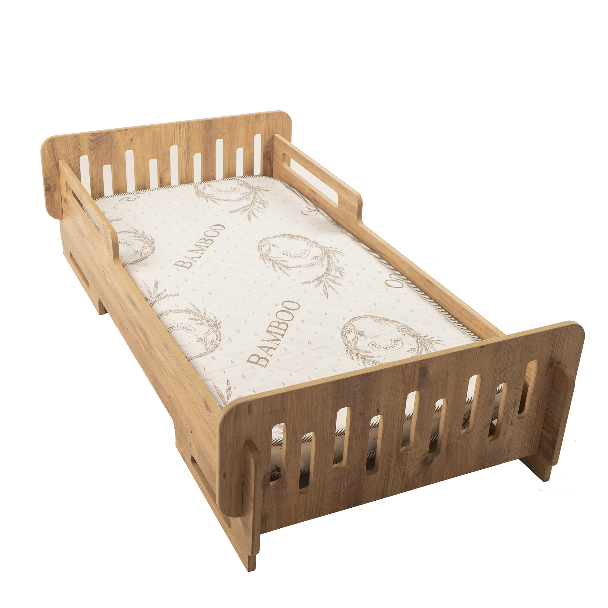 BEEVOLİ Ceviz Montessori Karyola 70x140, Ceviz MDF, Ahşap Çocuk Yatağı