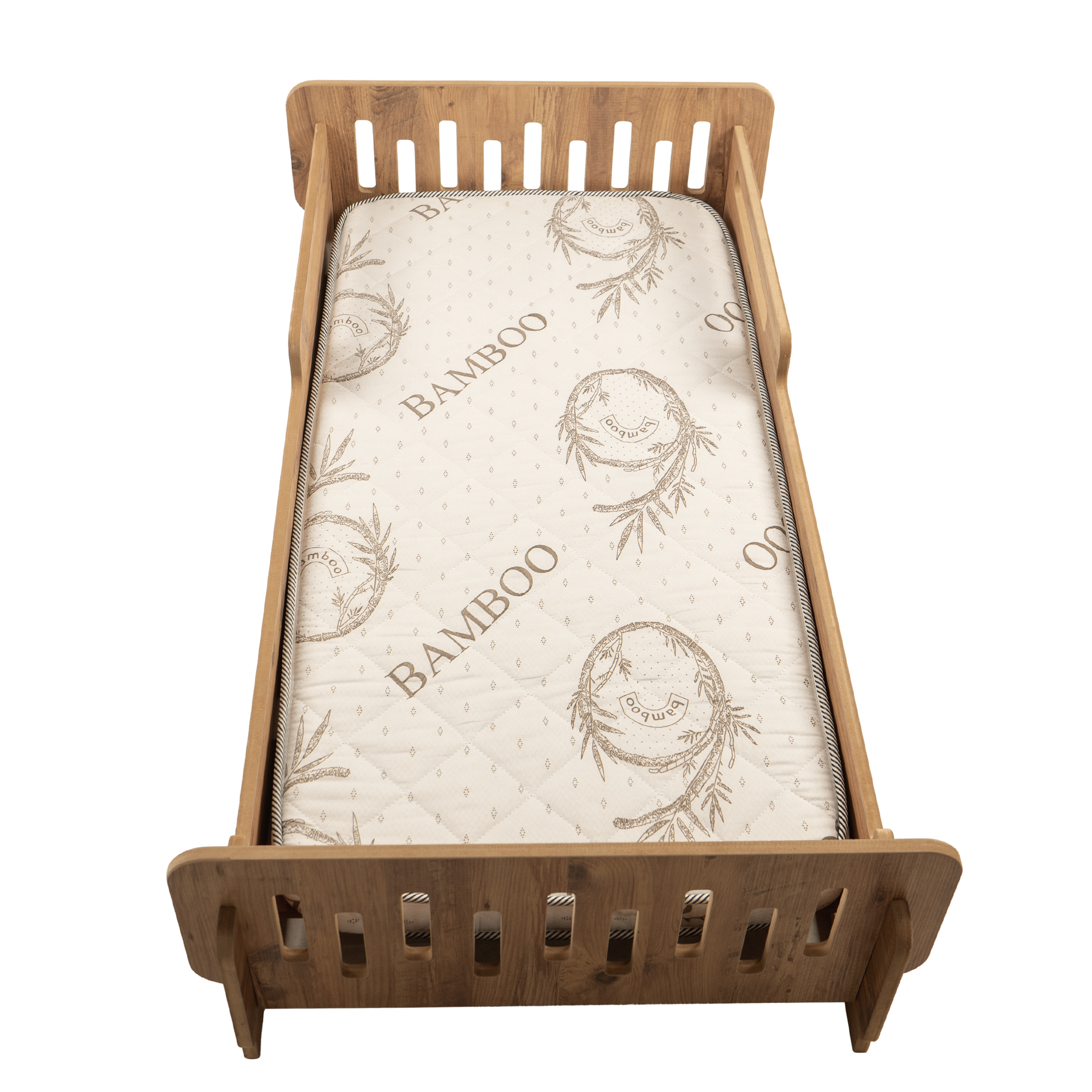 BEEVOLİ Ceviz Montessori Karyola 70x140, Ceviz MDF, Ahşap Çocuk Yatağı