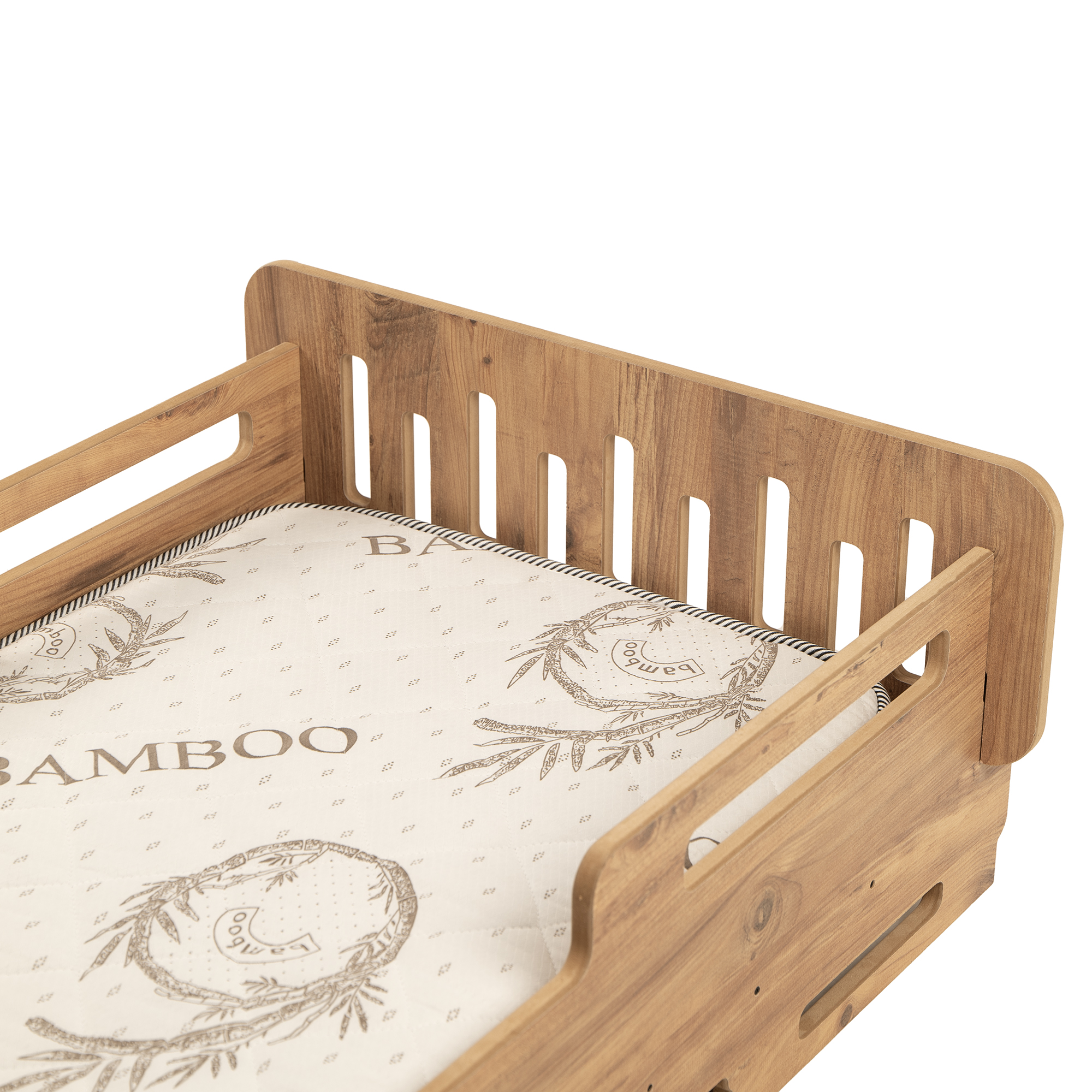 BEEVOLİ Ceviz Montessori Karyola 70x140, Ceviz MDF, Ahşap Çocuk Yatağı