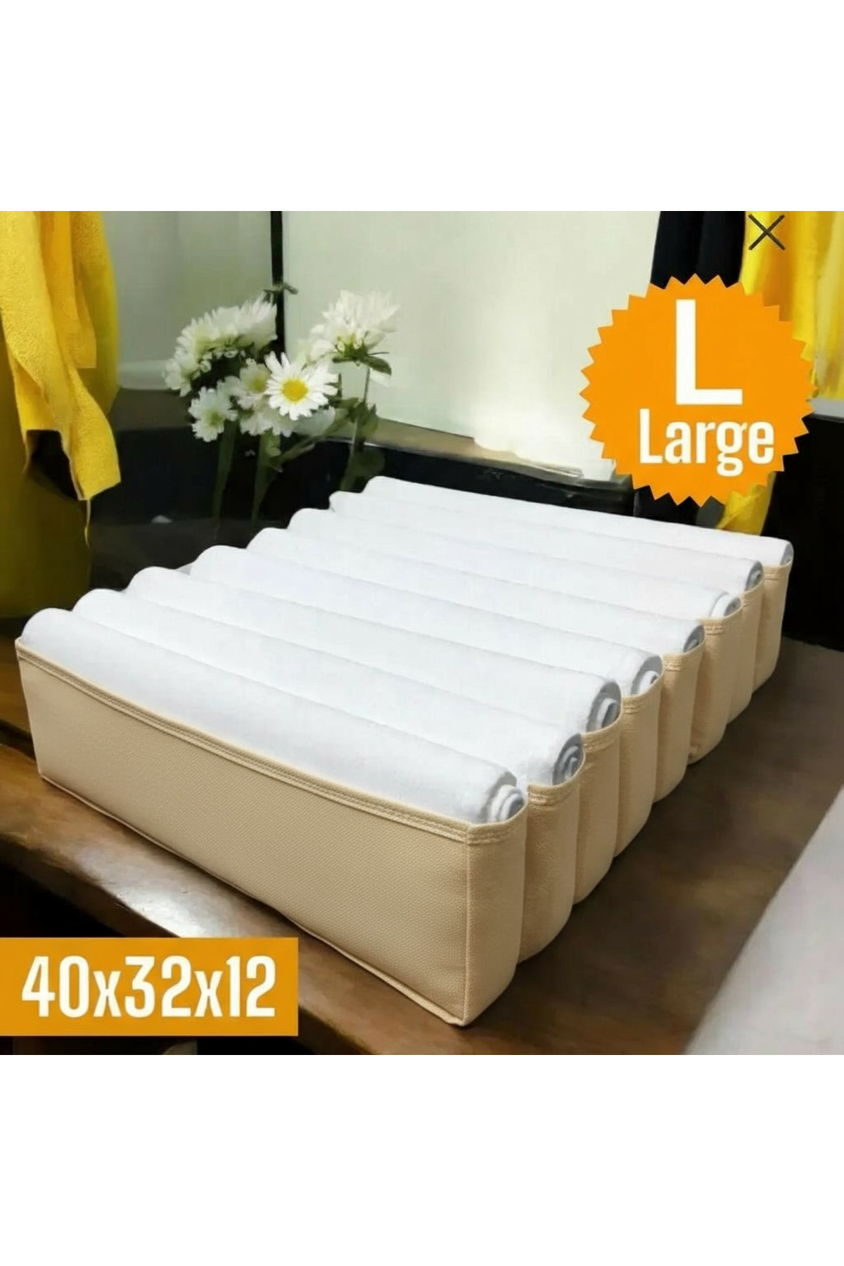 Bej Akordiyon Tipi Large 8 Gözlü Çekmece İçi Düzenleyici Dolap Or
