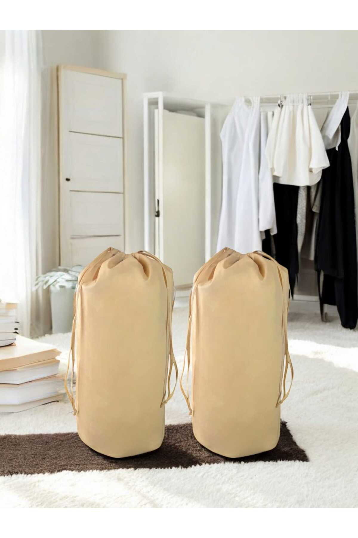 Balkan Room Bej Büzgülü Hurç 2'Li Set Xlarge 86X62cm - Taşınma Çantası - Yorg