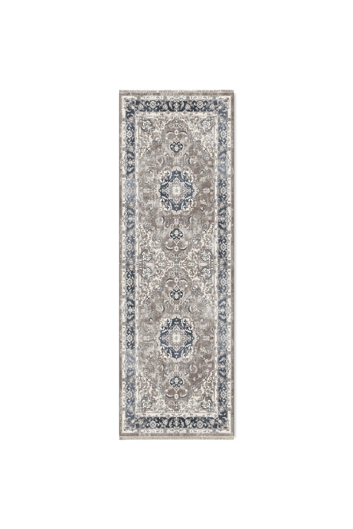 Bej Füme Klasik Desenli Vintage Şönil Halı Kilim Yolluk Kaymaz Yı
