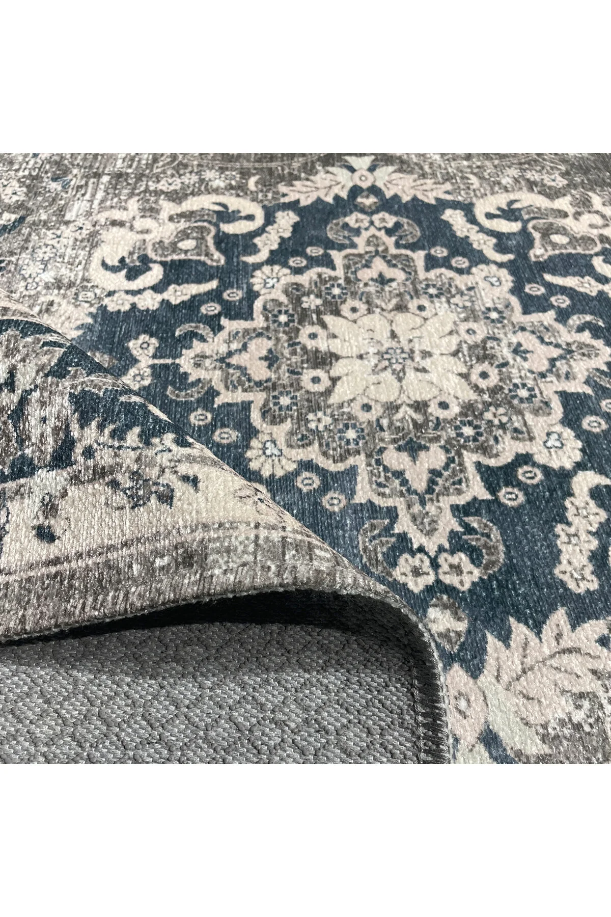 Bej Füme Klasik Desenli Vintage Şönil Halı Kilim Yolluk Kaymaz Yı