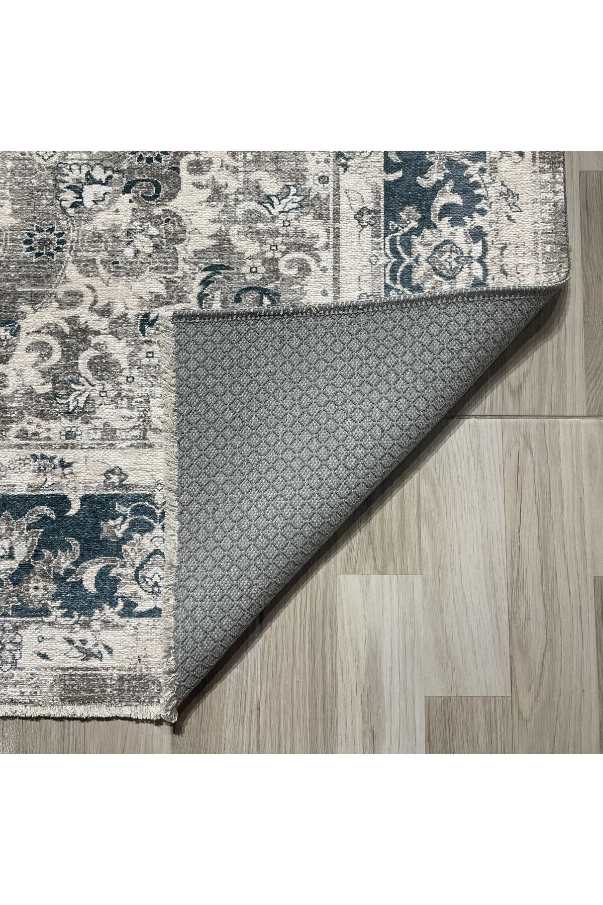 Bej Füme Klasik Desenli Vintage Şönil Halı Kilim Yolluk Kaymaz Yı