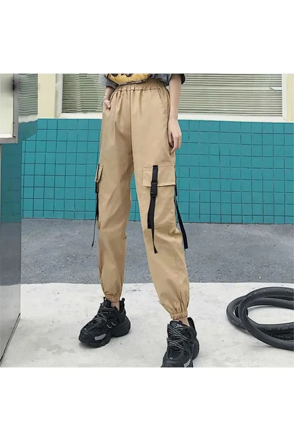 Bej Harajuku Kargo Pantolon