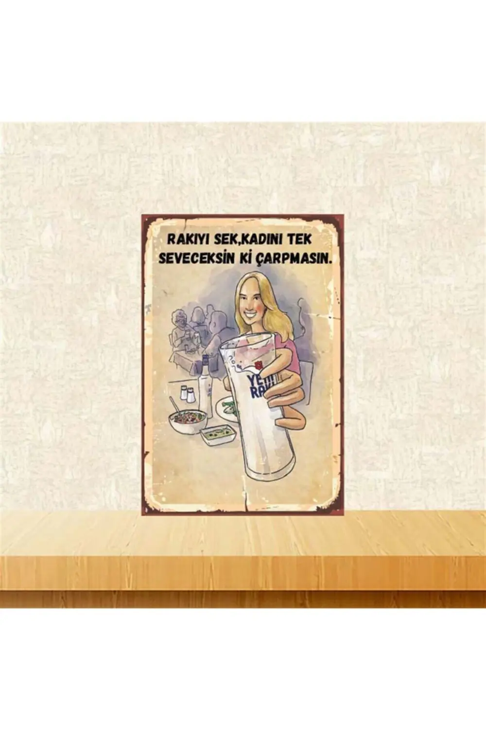 Bej Kadını Tek Seveceksin Retro Ahşap Poster 20x30 cm
