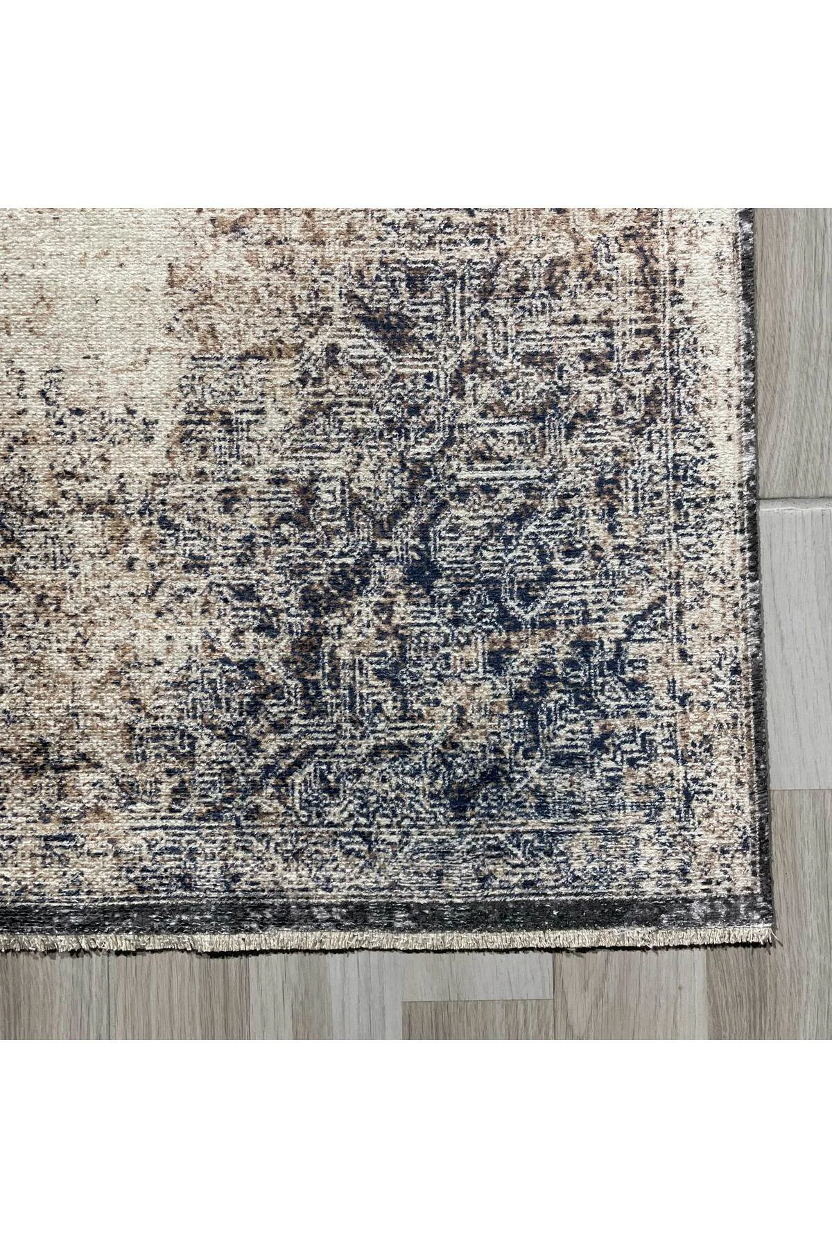 Bej Kahve Vintage Şönil Halı Kilim Yolluk Kaymaz Yıkanabilir Saça