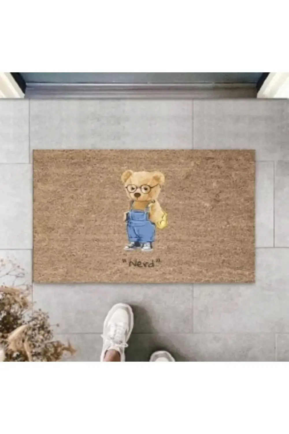 Bej Kapı Önü Paspası Nerd Ayıcık Desen K-3312