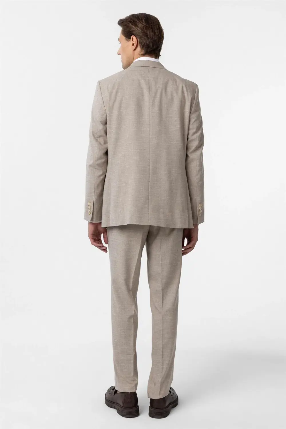 Bej Regular Desenli 6 Drop Klasik Takım Elbise