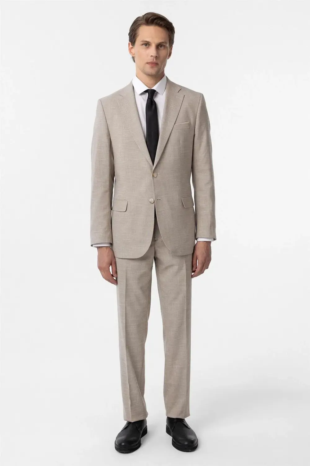 Bej Regular Desenli 6 Drop Klasik Takım Elbise