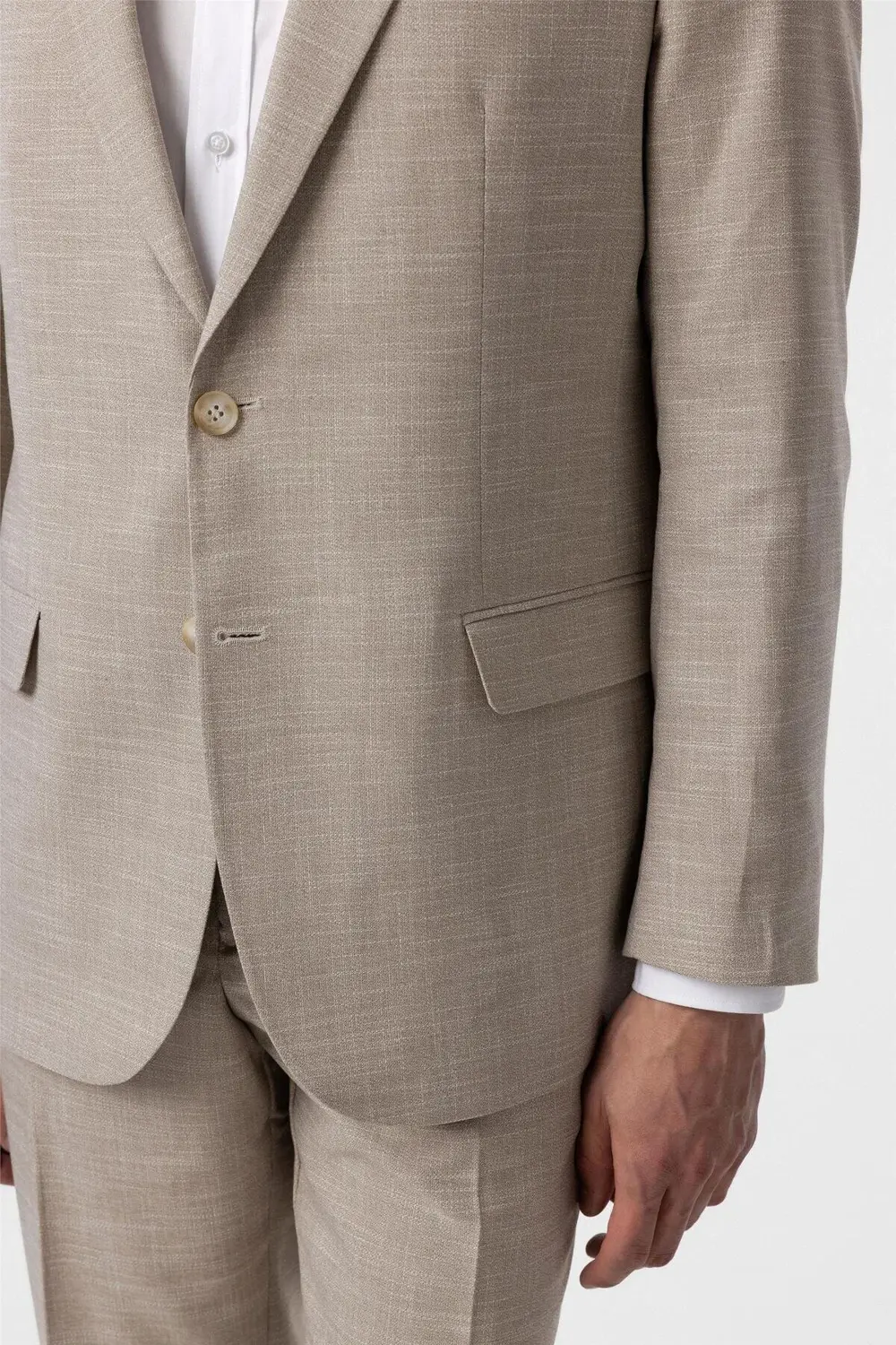 Bej Regular Desenli 6 Drop Klasik Takım Elbise