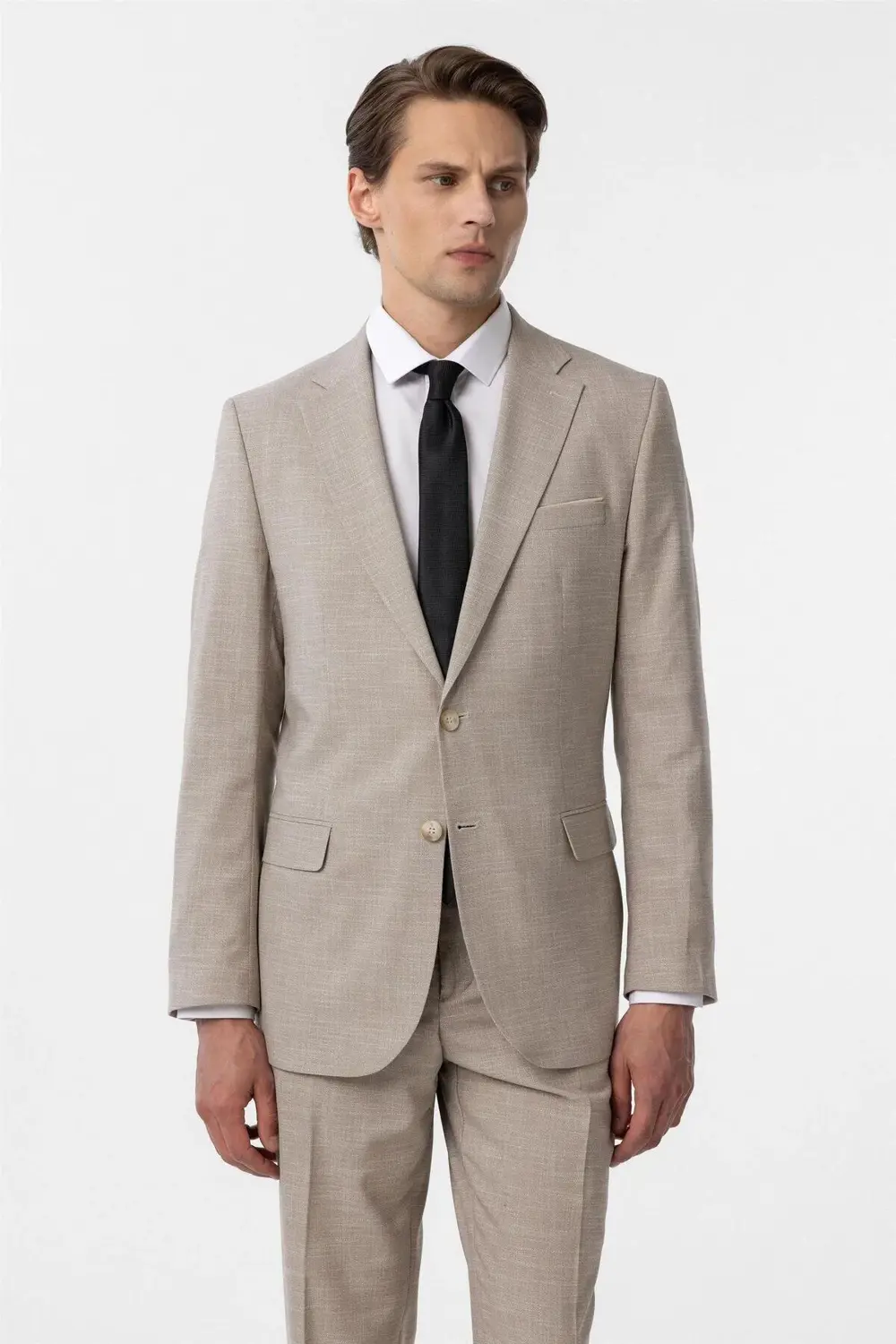 Bej Regular Desenli 6 Drop Klasik Takım Elbise