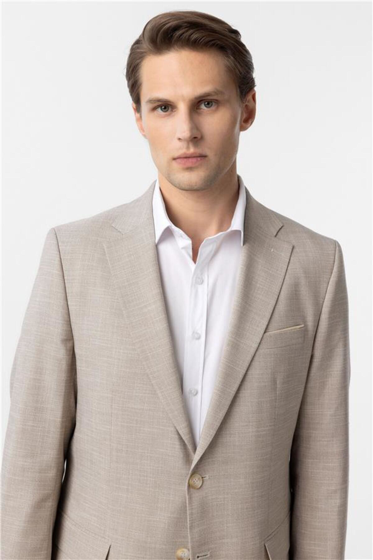 Bej Regular Desenli 6 Drop Takım Elbise