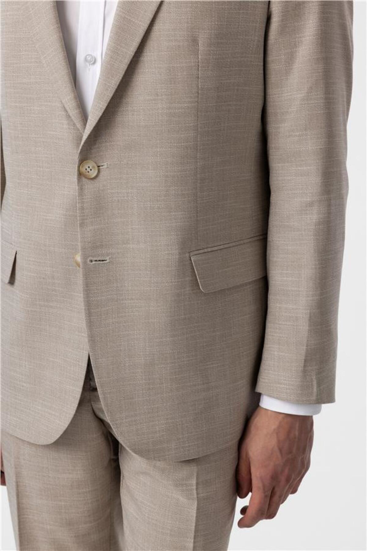 Bej Regular Desenli 6 Drop Takım Elbise