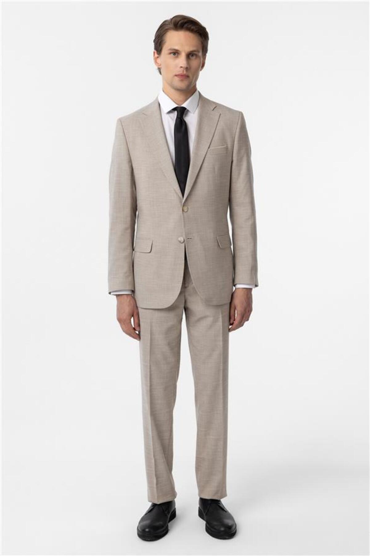 Bej Regular Desenli 6 Drop Takım Elbise