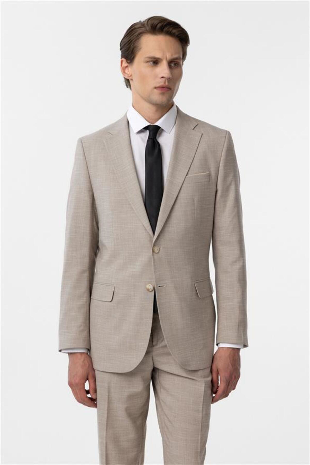 Bej Regular Desenli 6 Drop Takım Elbise