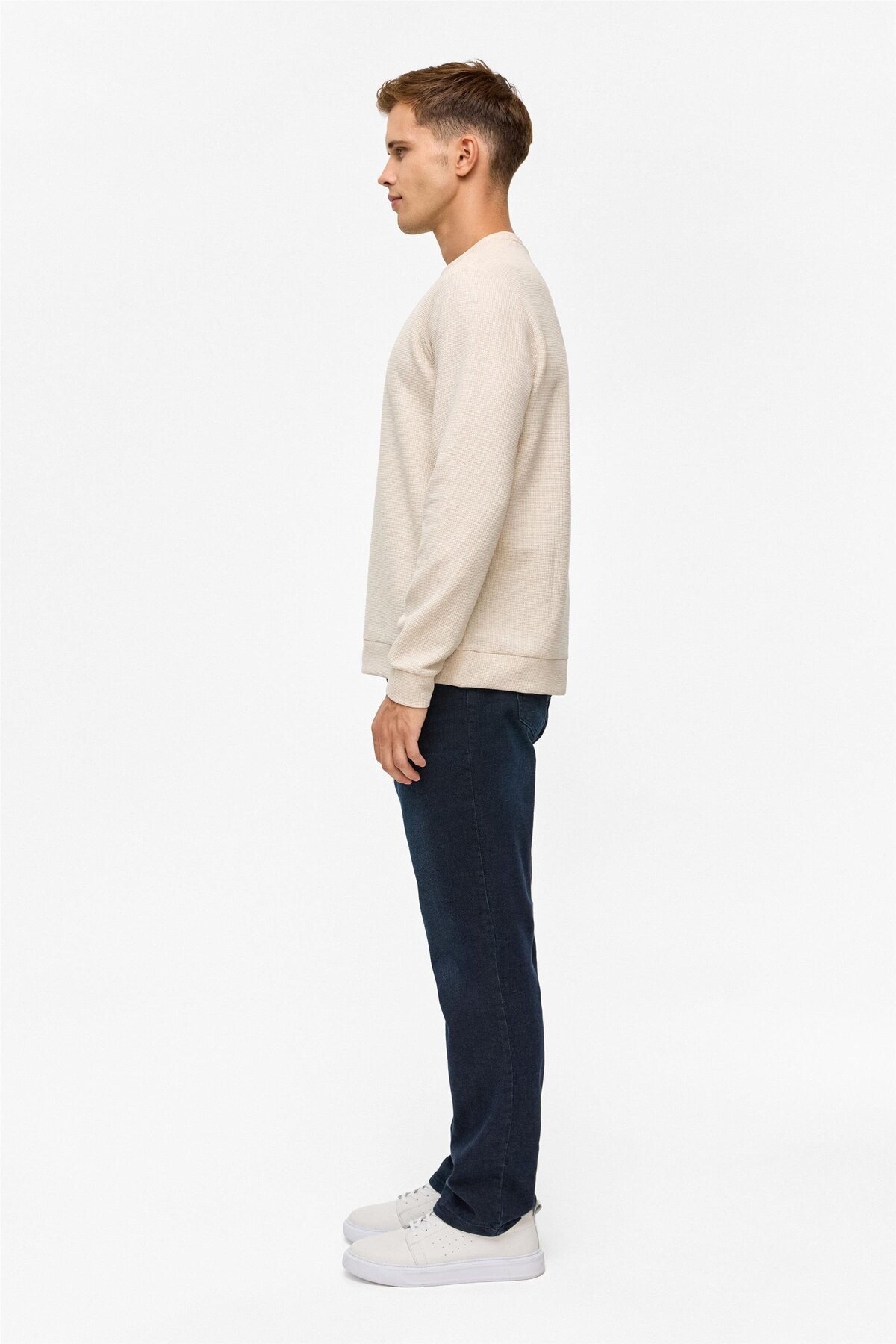 Gri Regular Düz Bisiklet Yaka Sweatshirt