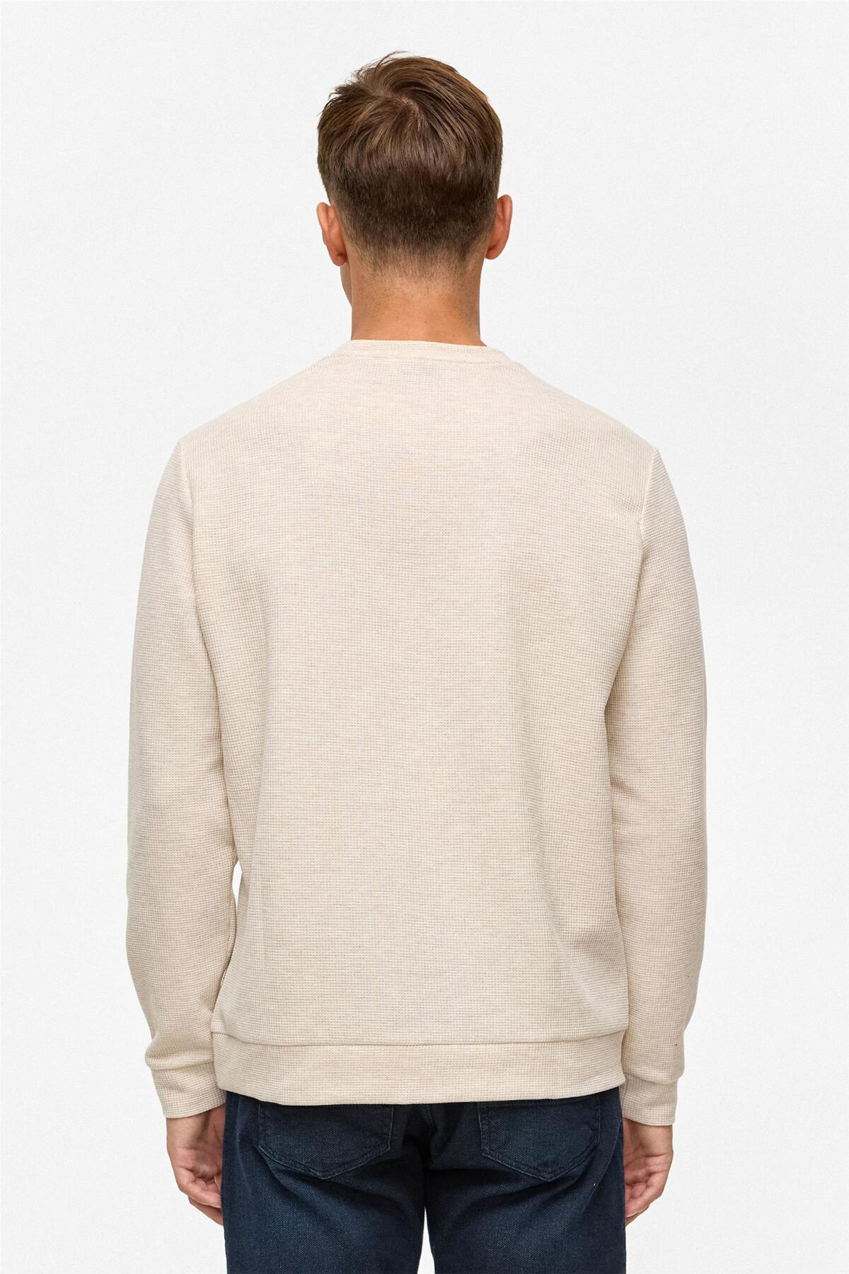 Gri Regular Düz Bisiklet Yaka Sweatshirt