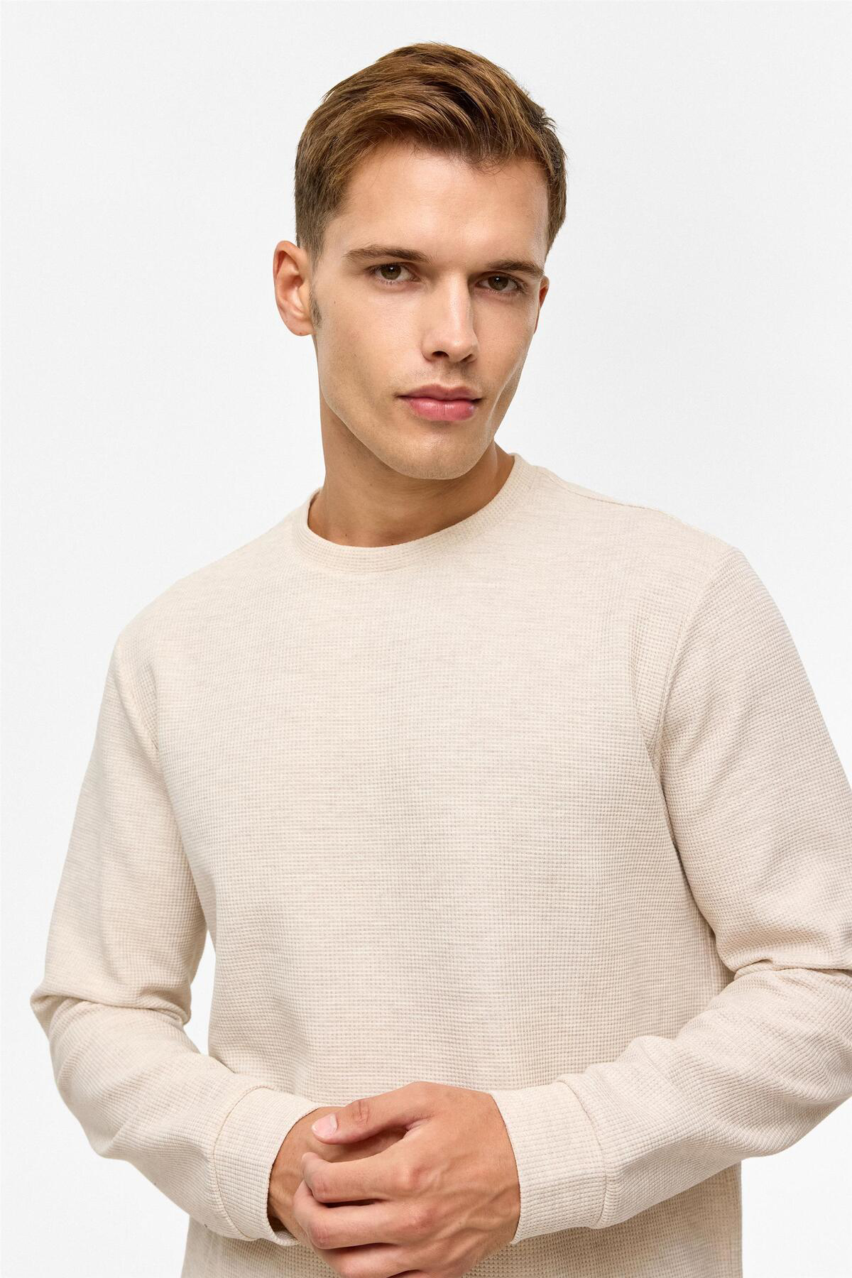 Gri Regular Düz Bisiklet Yaka Sweatshirt