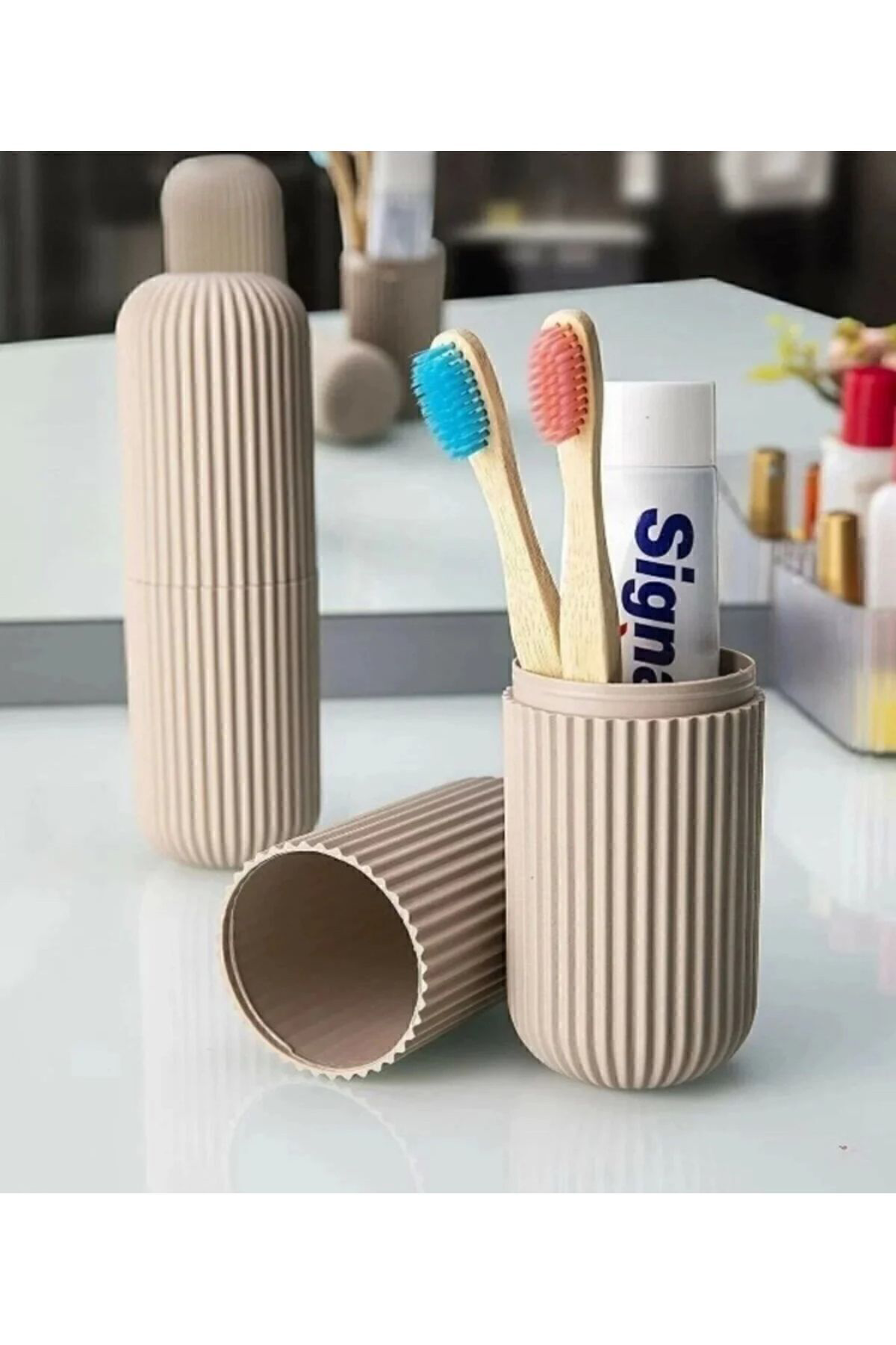 Bej Renk Smart Saklama Kabı Diş Fırçalık Seyehat Çok Amaçlı Organ